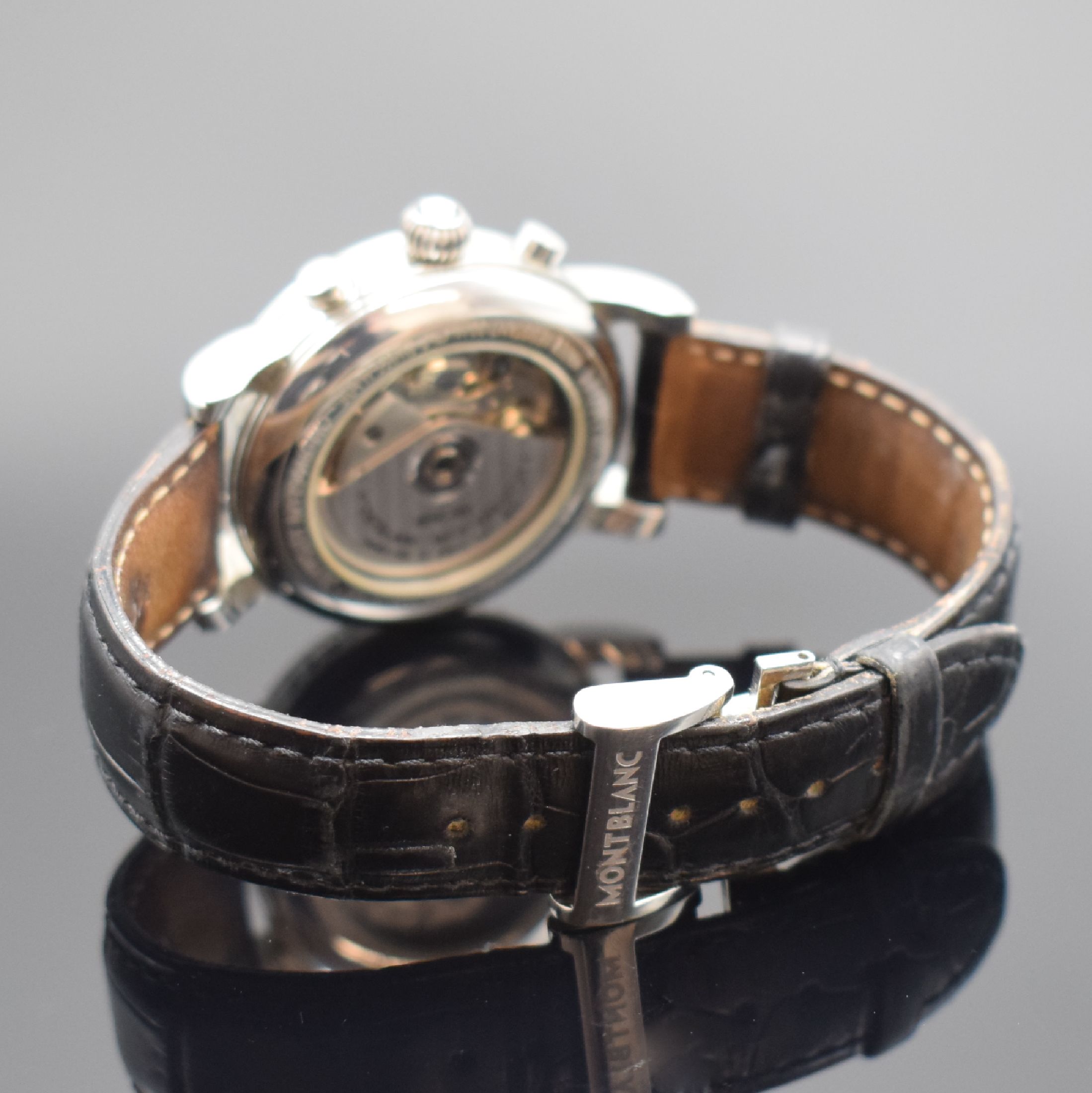 Detail b: MONTBLANC Armbandchronograph Meisterstück Star, Schweiz verk. lt. beil. Pap. 12/2005, Automatik, beids. vergl. Edelstahlgeh. inkl. orig. Lederband ...