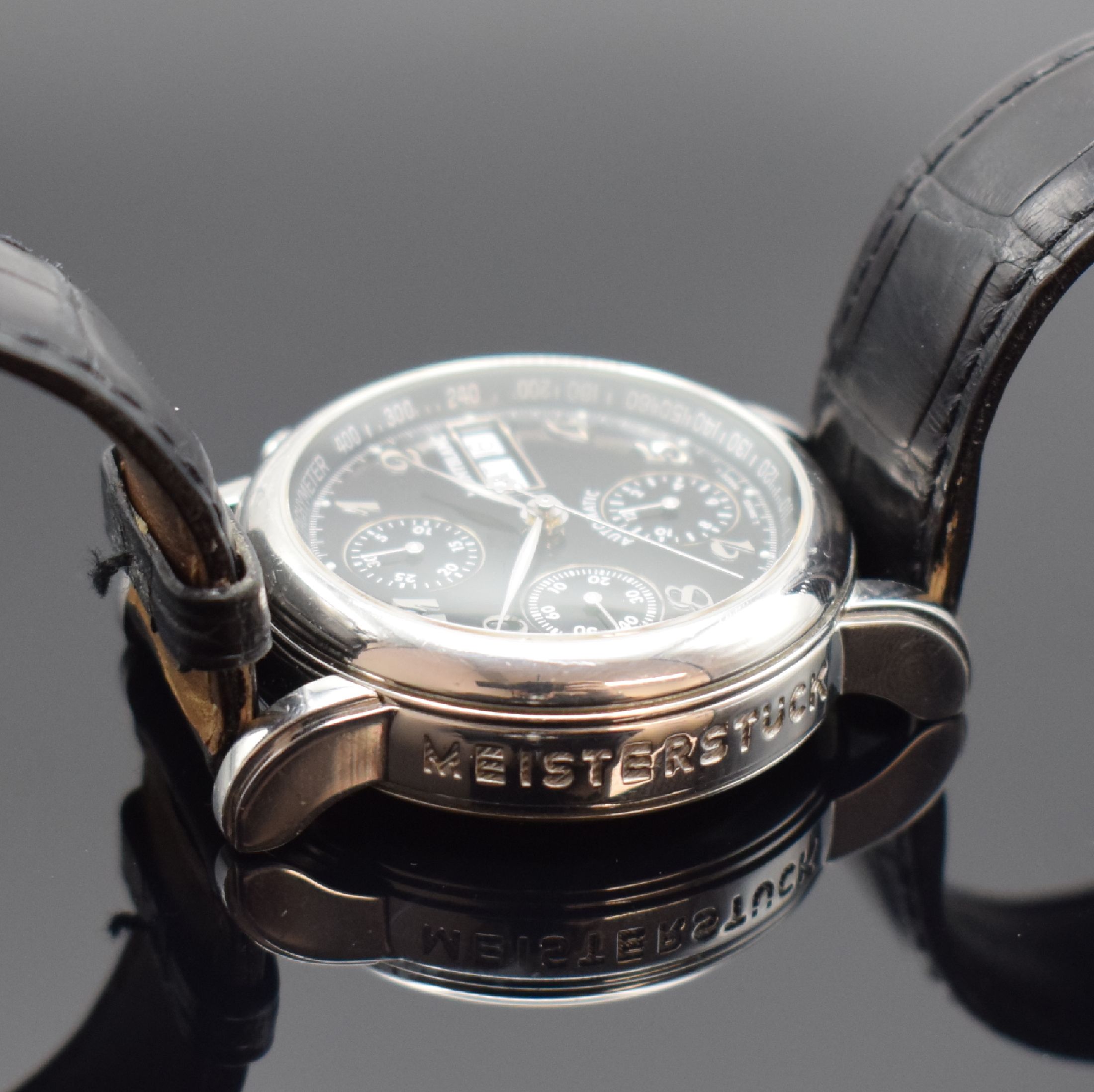Detail d: MONTBLANC Armbandchronograph Meisterstück Star, Schweiz verk. lt. beil. Pap. 12/2005, Automatik, beids. vergl. Edelstahlgeh. inkl. orig. Lederband ...