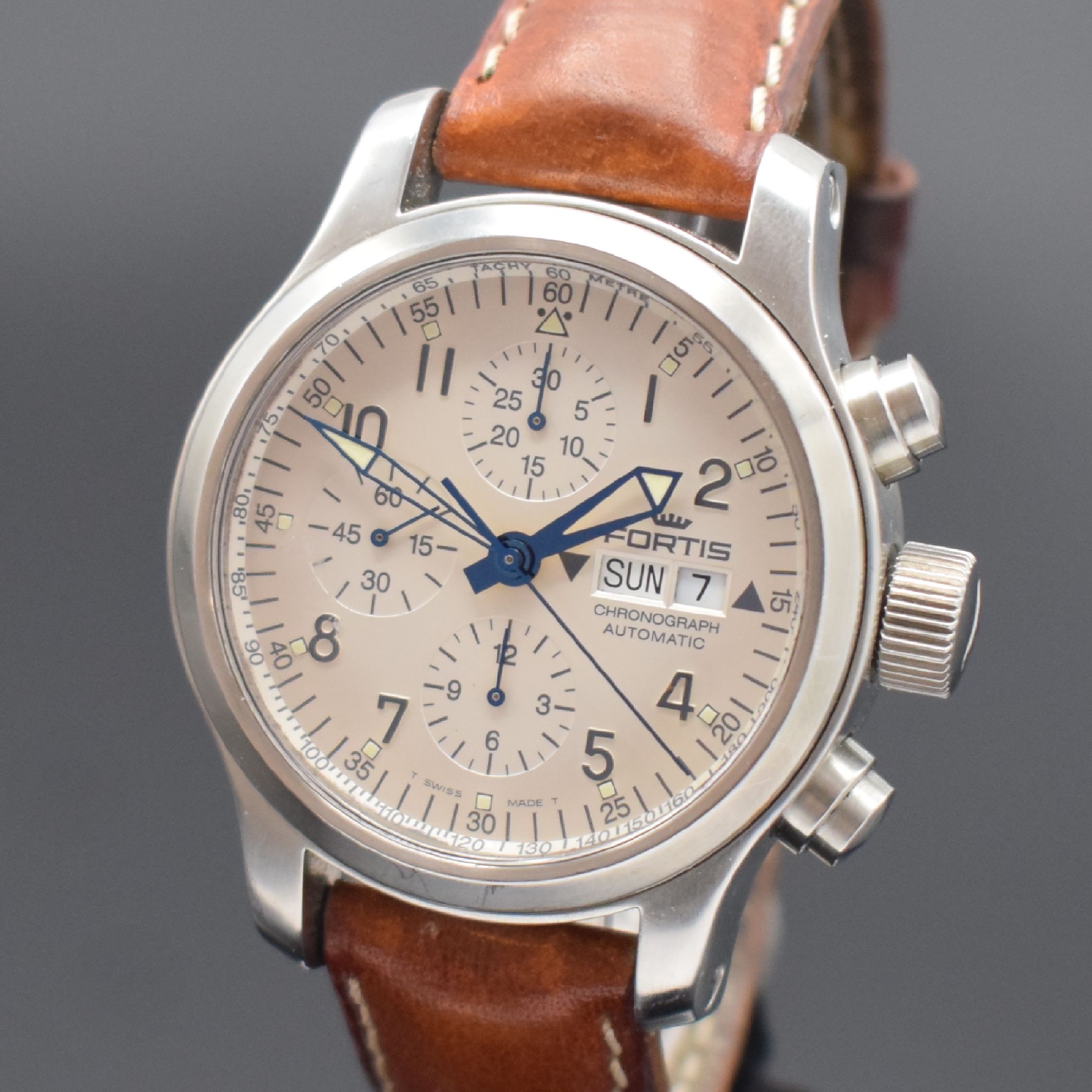 Detail a: FORTIS B42 Herrenarmbanduhr mit Chronograph Referenz 635.10.141.1, Schweiz um 2000, Automatik, beids. vergl. Edelstahlgeh., Boden & Krone verschr., ...