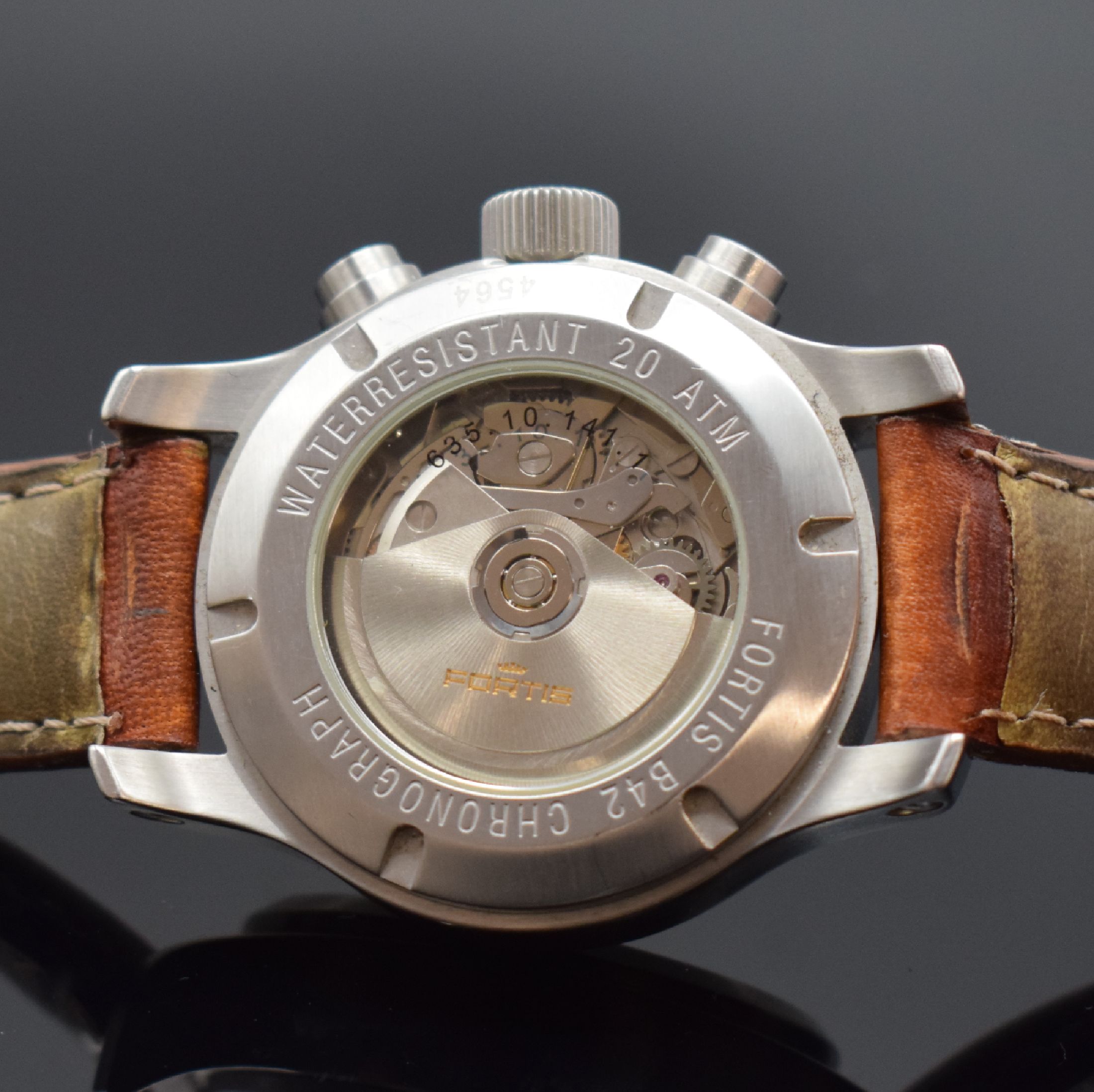 Detail d: FORTIS B42 Herrenarmbanduhr mit Chronograph Referenz 635.10.141.1, Schweiz um 2000, Automatik, beids. vergl. Edelstahlgeh., Boden & Krone verschr., ...