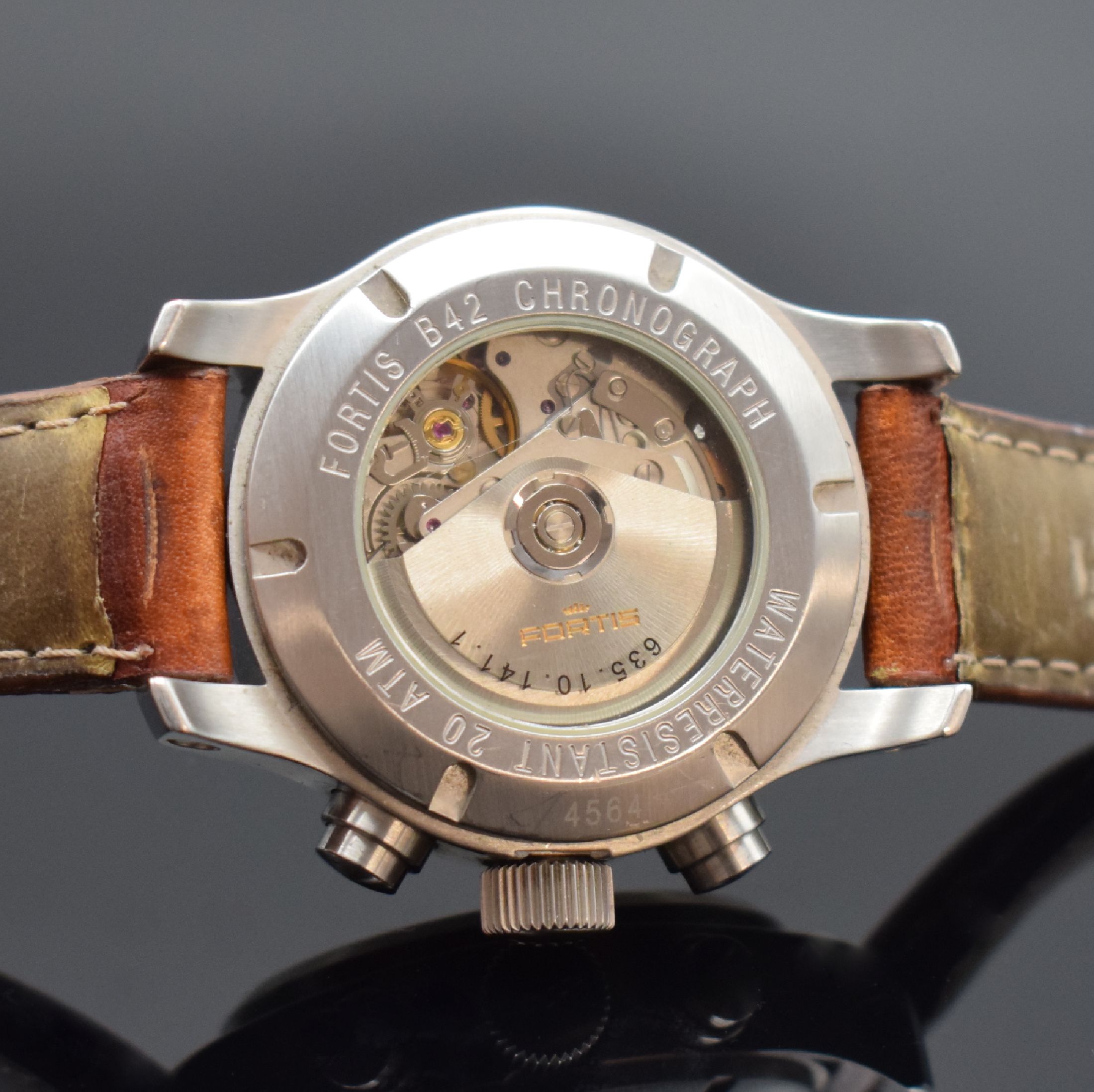 Detail e: FORTIS B42 Herrenarmbanduhr mit Chronograph Referenz 635.10.141.1, Schweiz um 2000, Automatik, beids. vergl. Edelstahlgeh., Boden & Krone verschr., ...