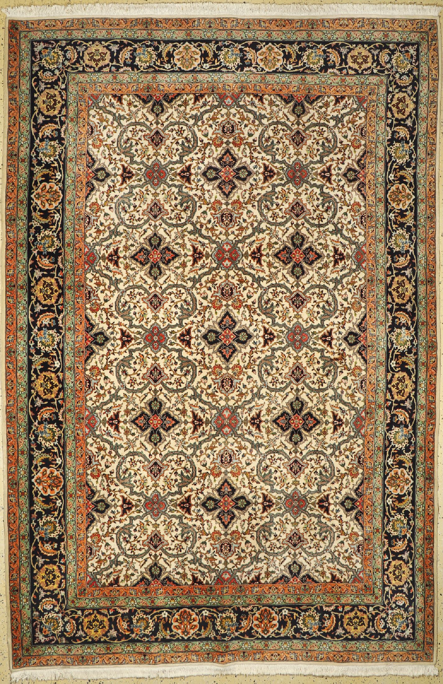 Lahor Kork fein, Pakistan, ca. 50 Jahre, Korkwolle auf Baumwolle, ca. 334 x 222 cm, (gebraucht), EHZ: 1(Flecken)