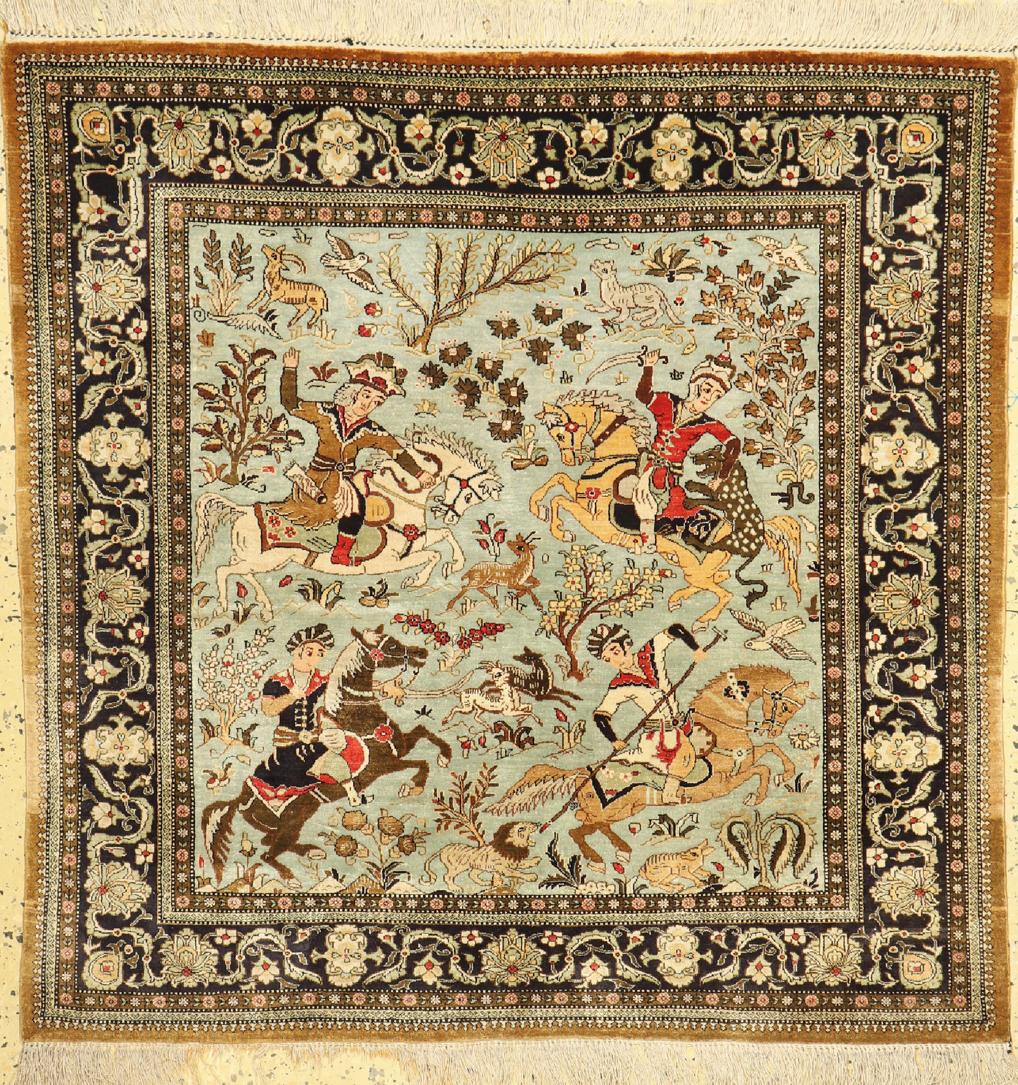 Ghom Seide, Persien, um 1950, reine Naturseide, ca. 122 x 122 cm, EHZ: 2
