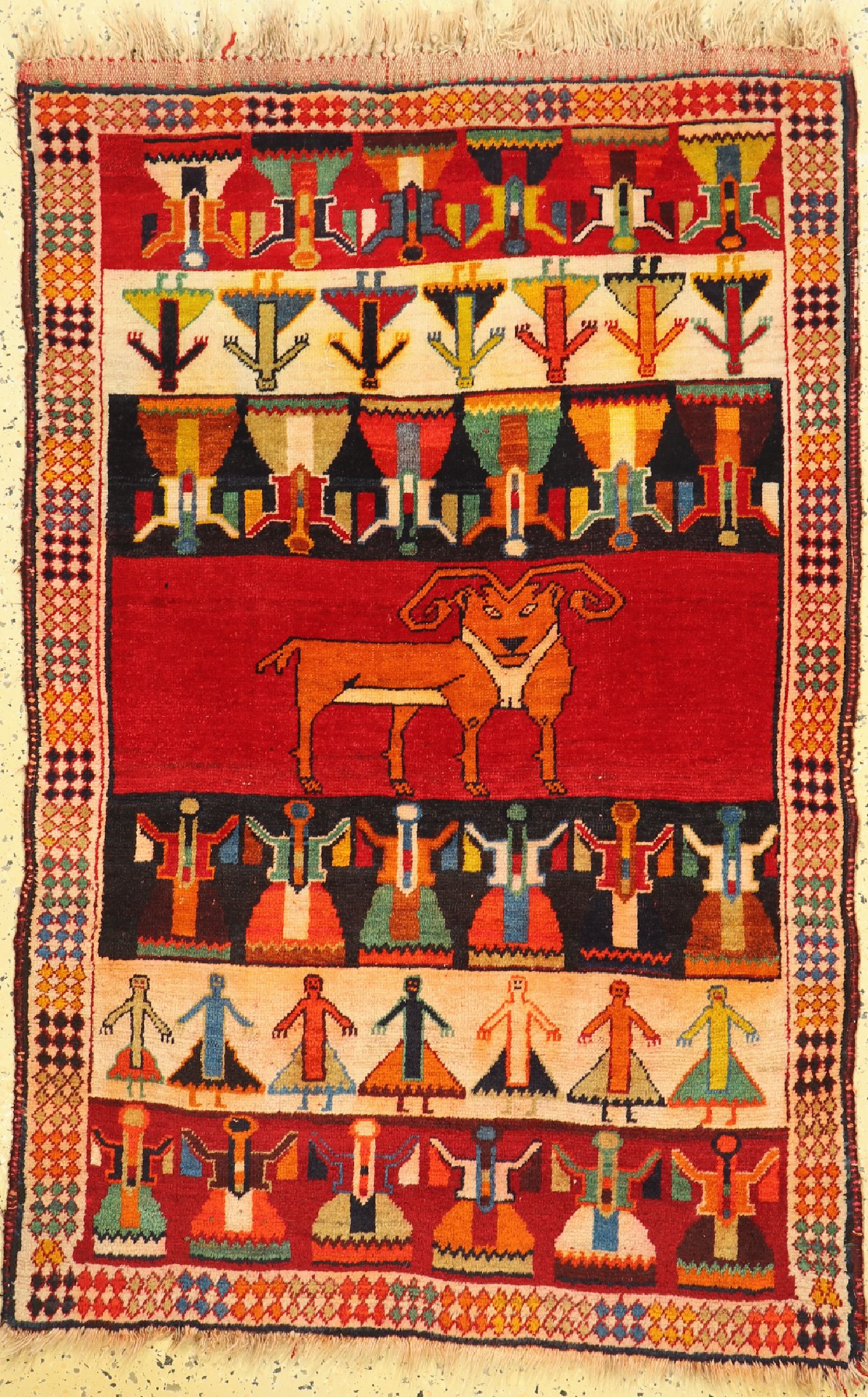 Gabbeh alt, Persien, um 1940, Wolle auf Wolle, ca. 147 x 99 cm, EHZ: 2(verfärbt)