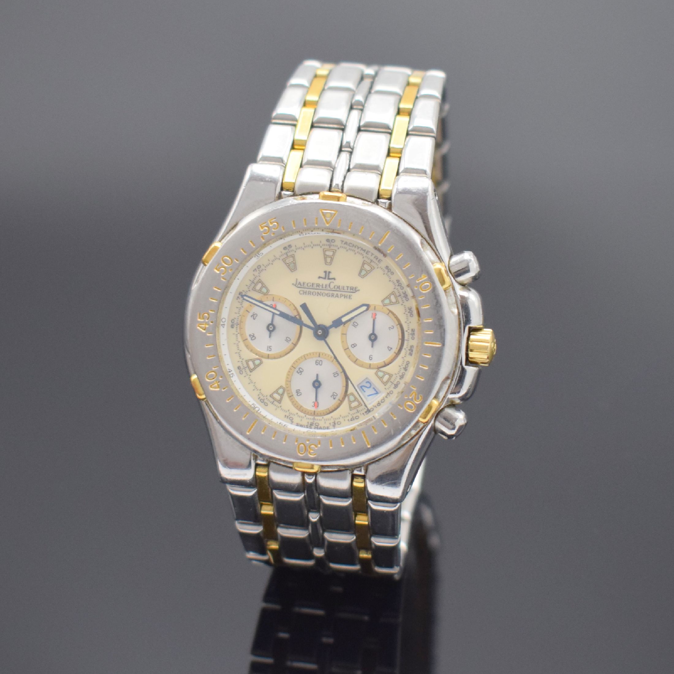 Jaeger-LeCoultre Armbandchronograph Modell Kryos Referenz 305.5.31, Schweiz um 1990, quarz, Edelstahl/Gold inkl. orig. Gliederband m. orig. dopp. ...