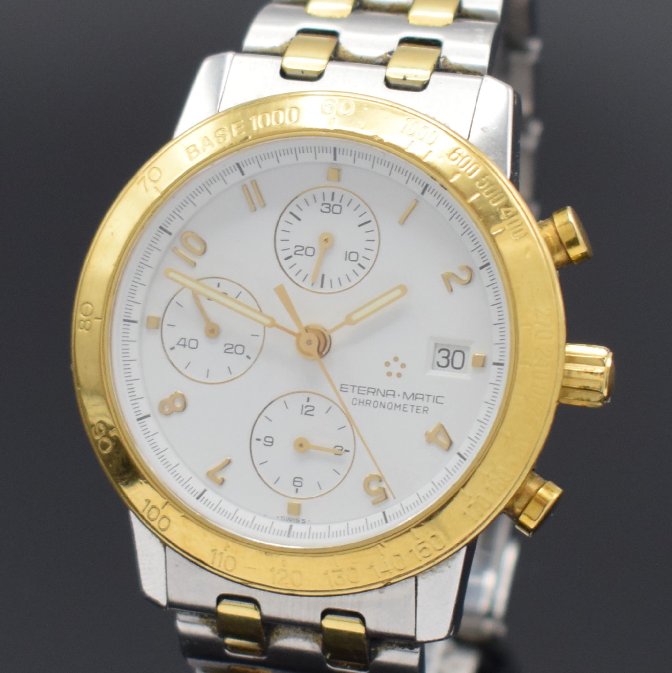 Detail a: ETERNA-MATIC Kontiki Chronometer Herrenarmbanduhr in Stahl/Gold, Schweiz um 2000, Automatik, Krone verschr., Boden aufgedr., orig. Gliederband m. ...