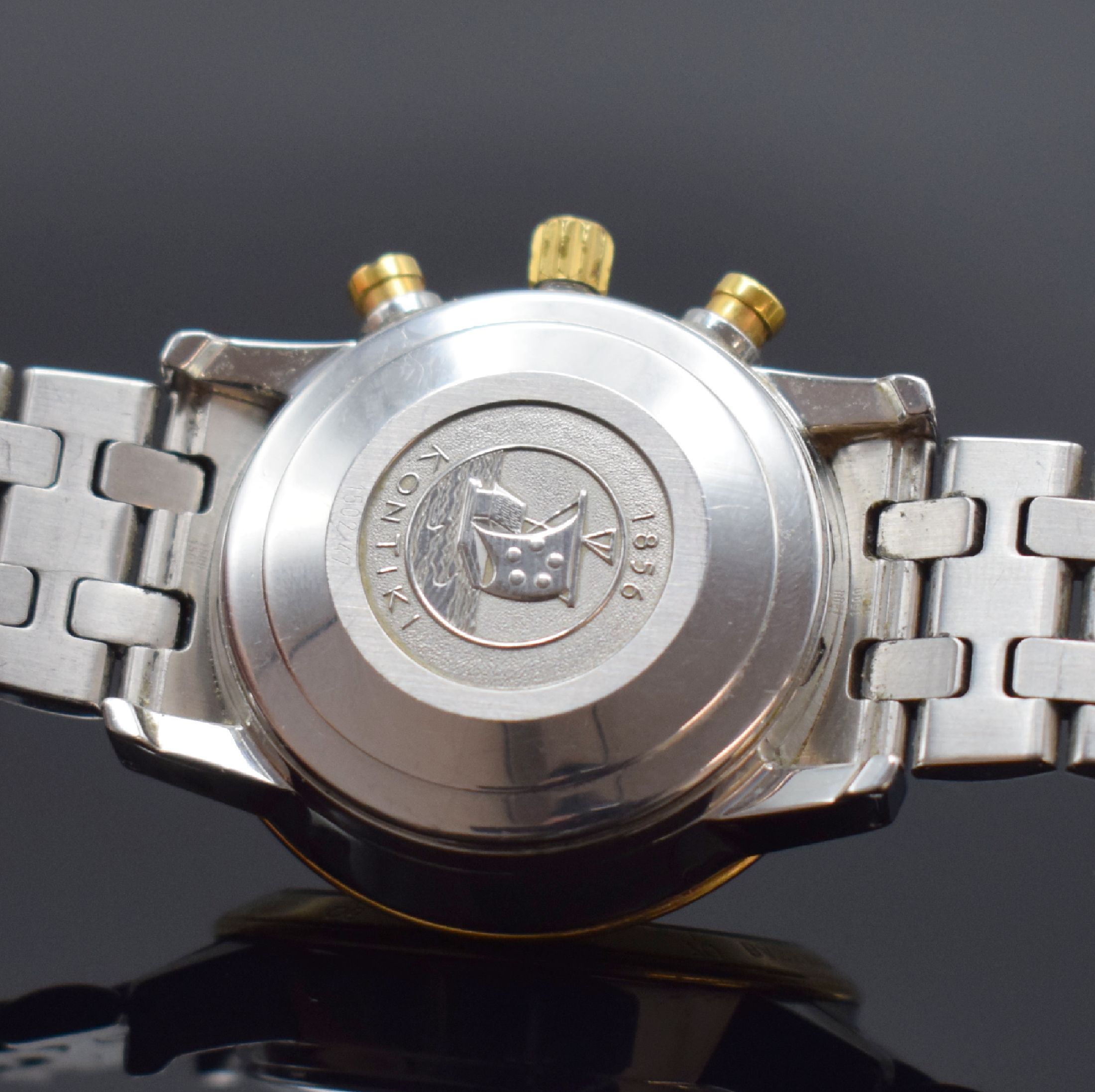 Detail d: ETERNA-MATIC Kontiki Chronometer Herrenarmbanduhr in Stahl/Gold, Schweiz um 2000, Automatik, Krone verschr., Boden aufgedr., orig. Gliederband m. ...