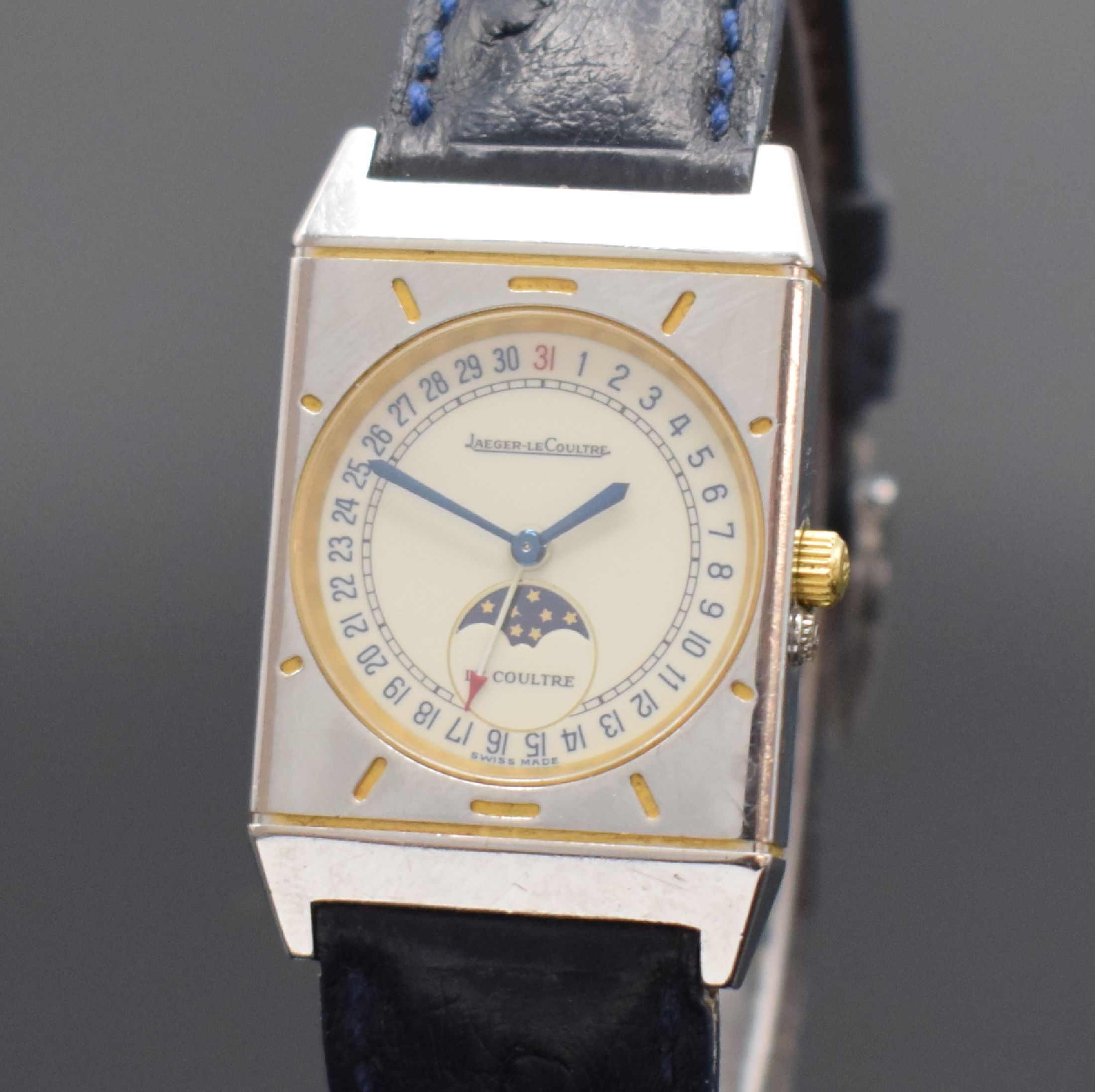 Detail a: Jaeger-LeCoultre Armbanduhr Referenz 400.6.20, Schweiz um 1990, nach Vorbild aus den 1950er Jahren, quarz, Edelstahlgeh., Boden 4-fach verschr., ...