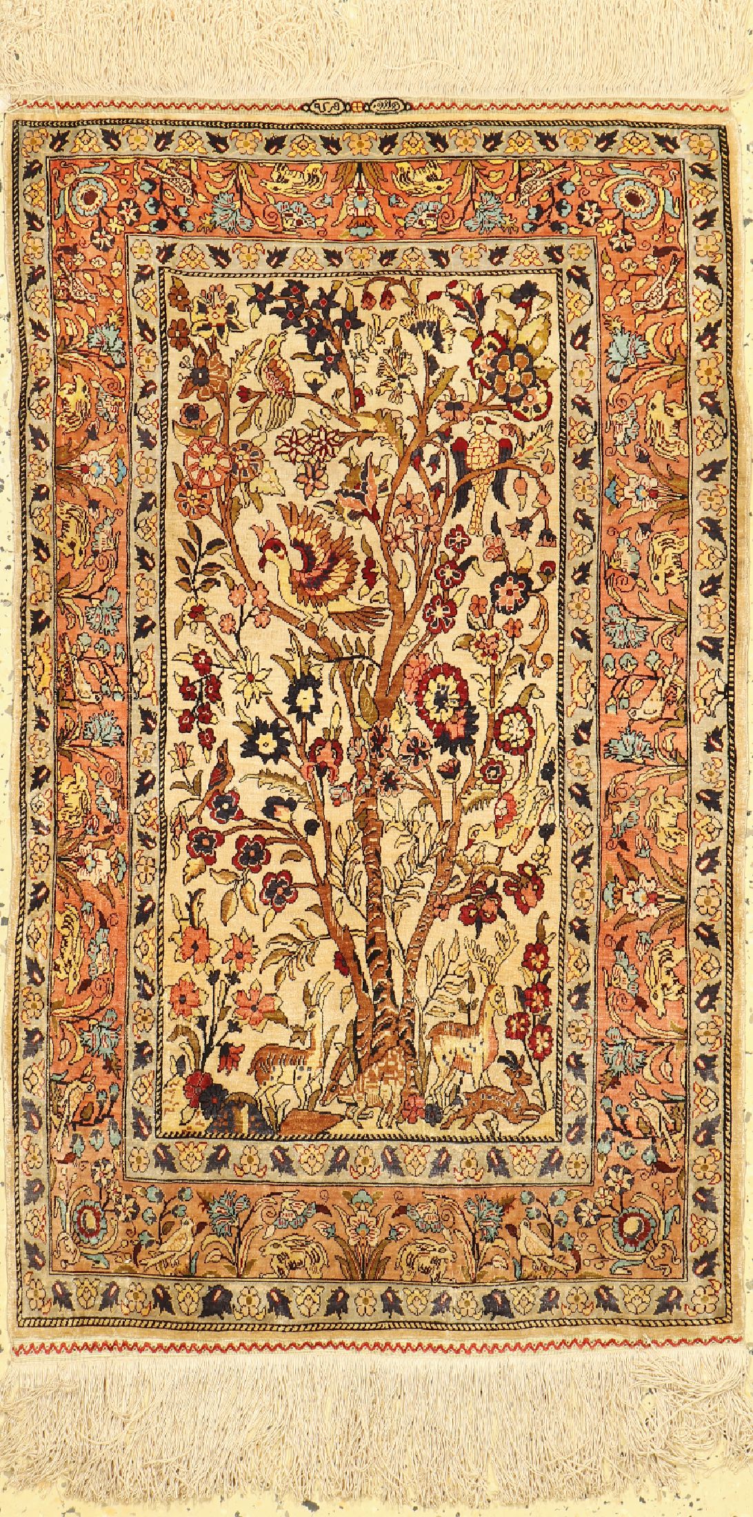 Hereke Seide fein, Türkei, signiert, um 1950, reine Naturseide, ca. 100 x 60 cm, ca. 1,0 Mio. Kn/qm, EHZ: 1-2