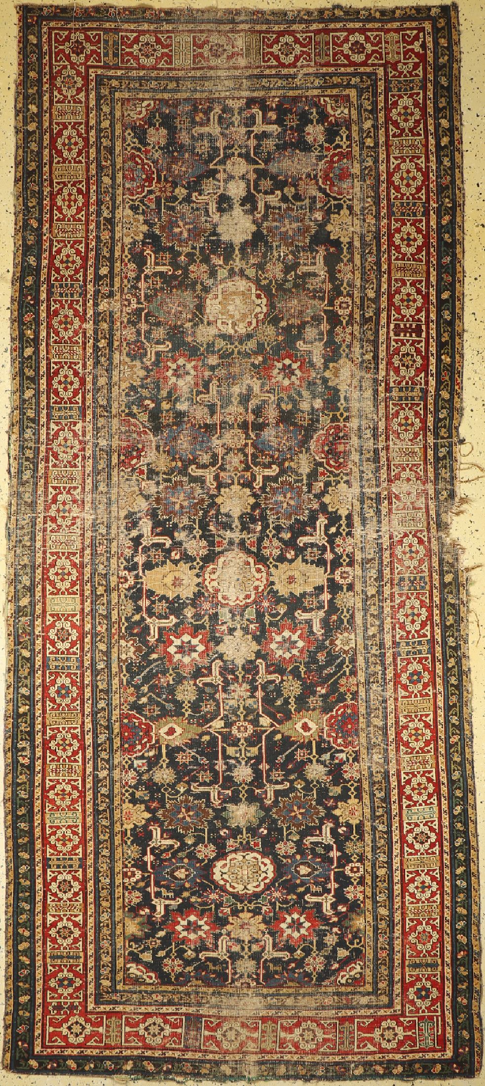 Blattgabel Schirwan antik, Kaukasus, 19.Jhd, Wolle auf Wolle, ca. 360 x 153 cm, EHZ: 4