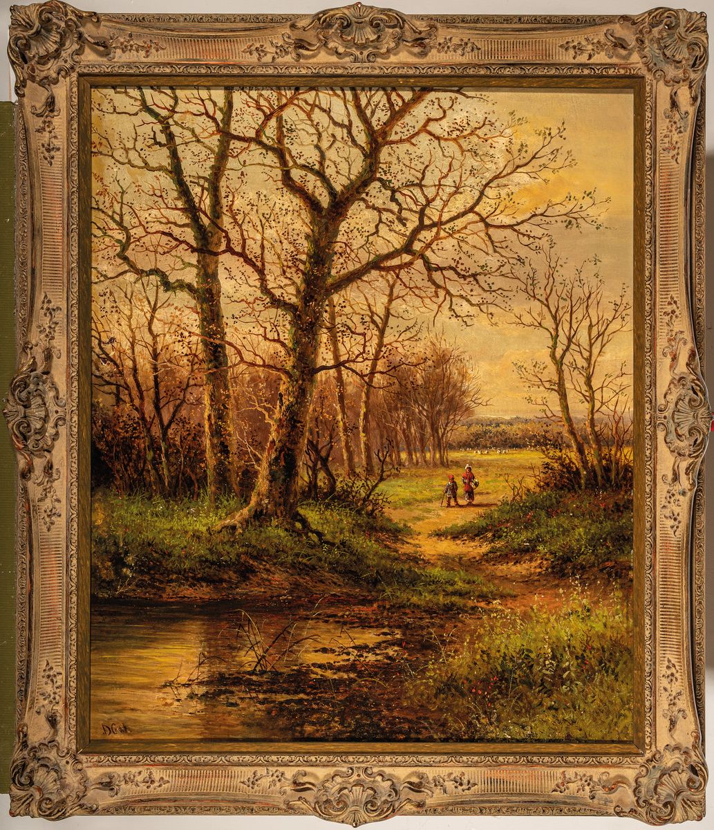 Detail k: D. Craak, Traditionalist des 20.Jh., bäuerliche Landschaft , Mutter und Kind am Waldrand, Öl/Lwd, links unten signiert, Öl/Lwd, rest., Rahmen, ...