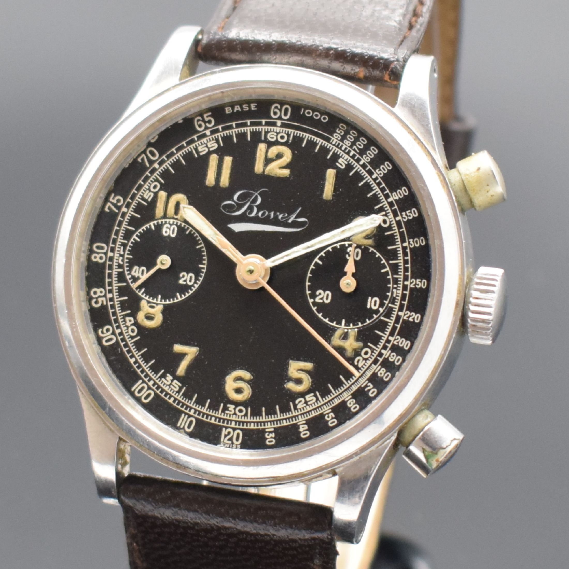 Detail a: BOVET seltener & großer 38 mm Chronograph Mono-Rattrapante Referenz 5347 in Stahl, Schweiz um 1940, Handaufzug, 2-teil. Gehäuse, Boden aufgedr., ...