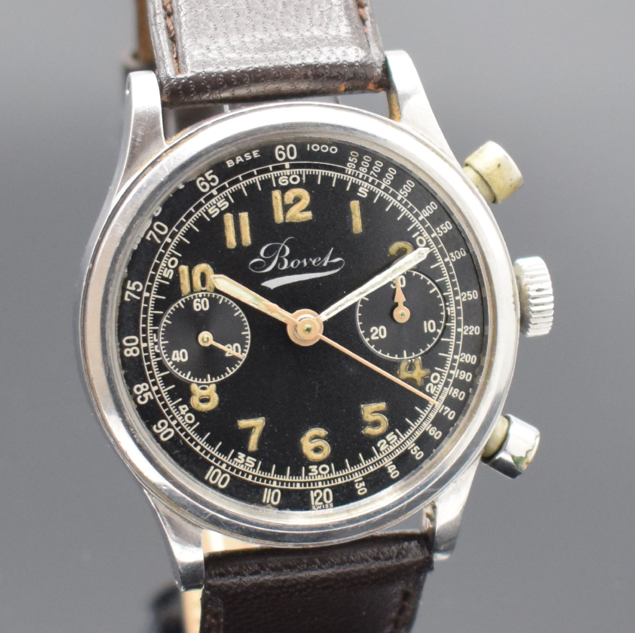 Detail b: BOVET seltener & großer 38 mm Chronograph Mono-Rattrapante Referenz 5347 in Stahl, Schweiz um 1940, Handaufzug, 2-teil. Gehäuse, Boden aufgedr., ...