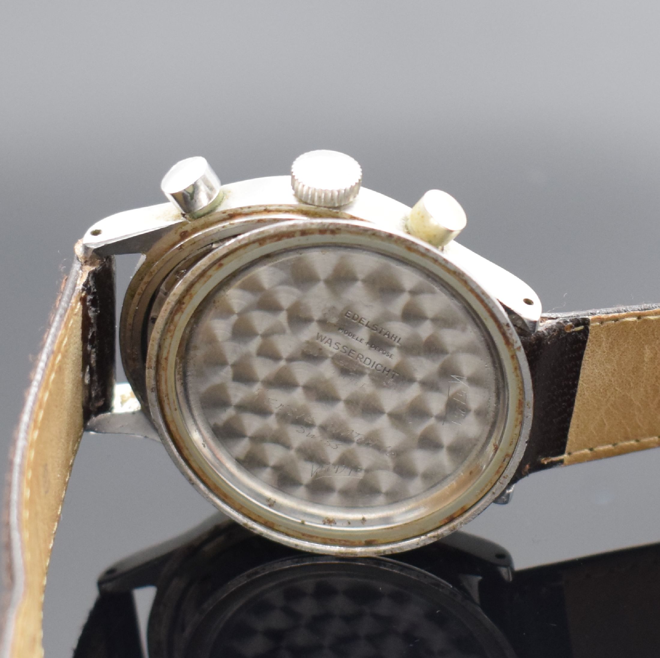 Detail h: BOVET seltener & großer 38 mm Chronograph Mono-Rattrapante Referenz 5347 in Stahl, Schweiz um 1940, Handaufzug, 2-teil. Gehäuse, Boden aufgedr., ...