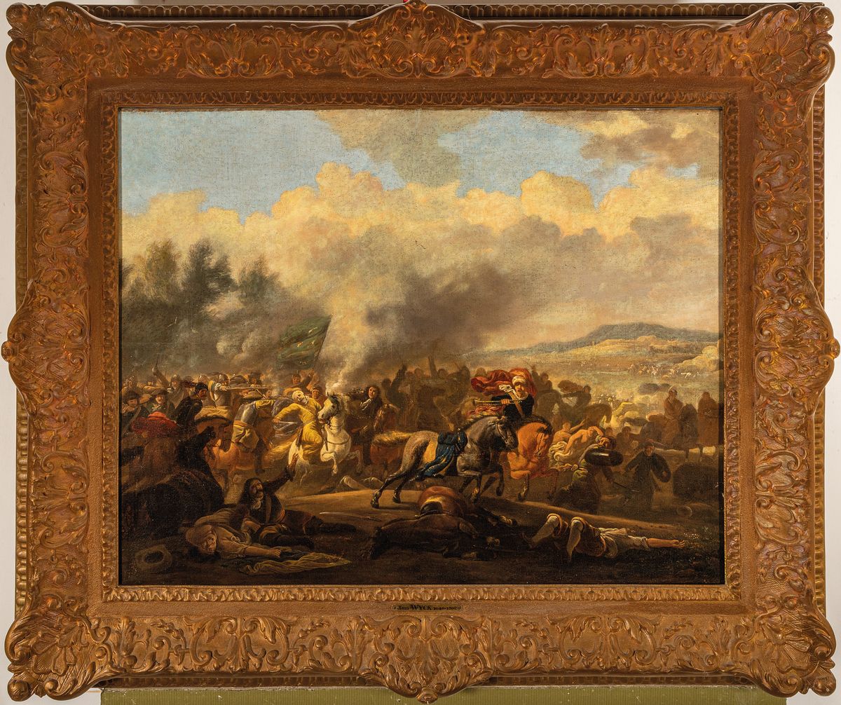 Detail k: Jan Wyck, 1645 Haarlem - 1702 Mortlake/England, frühe Förderung durch den Vater und Maler Thomas Wyck, ab 1664 in England ansässig und später ...