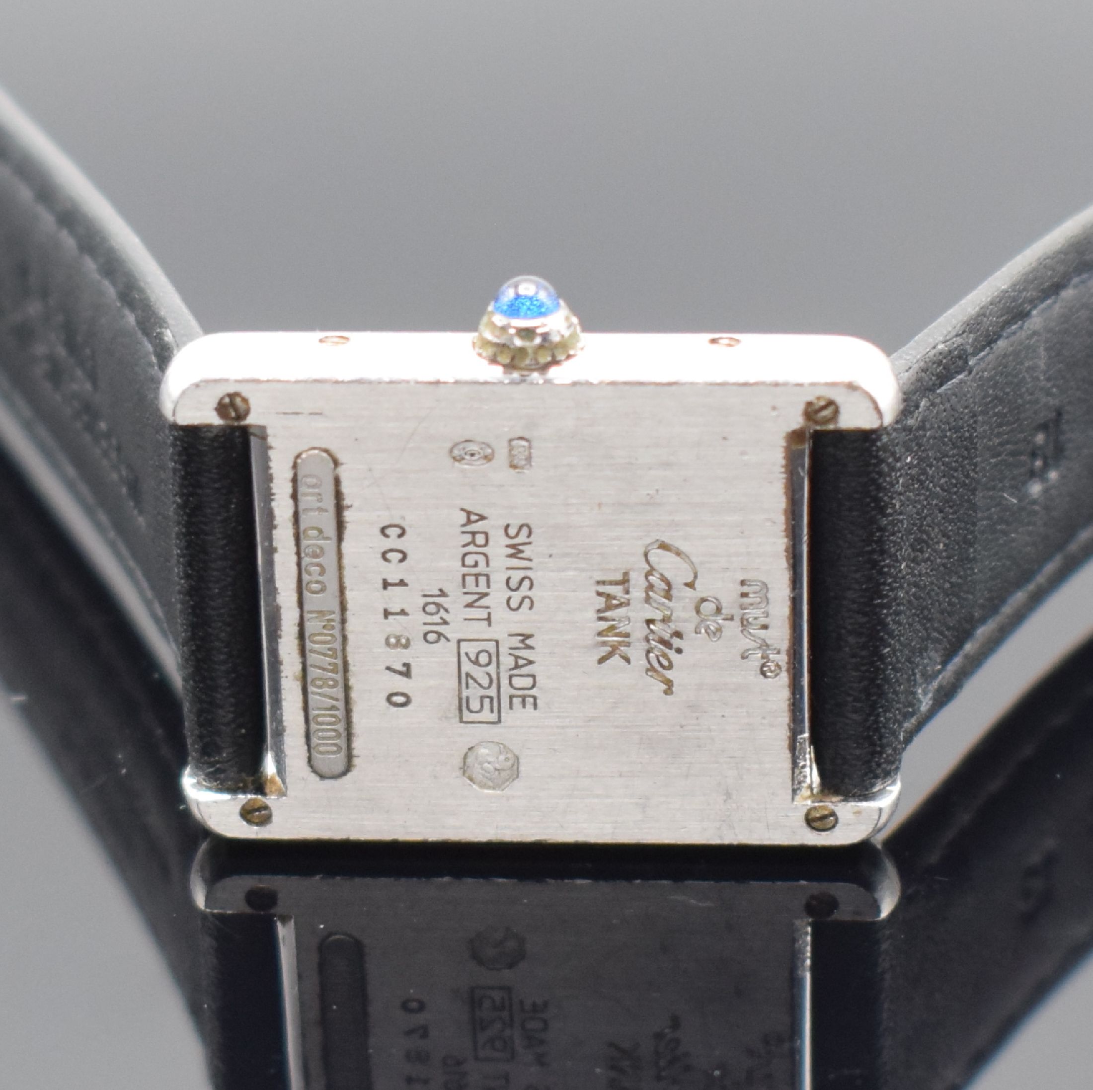 Detail c: CARTIER Tank Art Deco auf 1000 Stück limitierte Armbanduhr, Schweiz, verk. lt. beil. orig. Zert. 12/1996, quarz, Sterlingsilbergeh., Boden 4-fach ...
