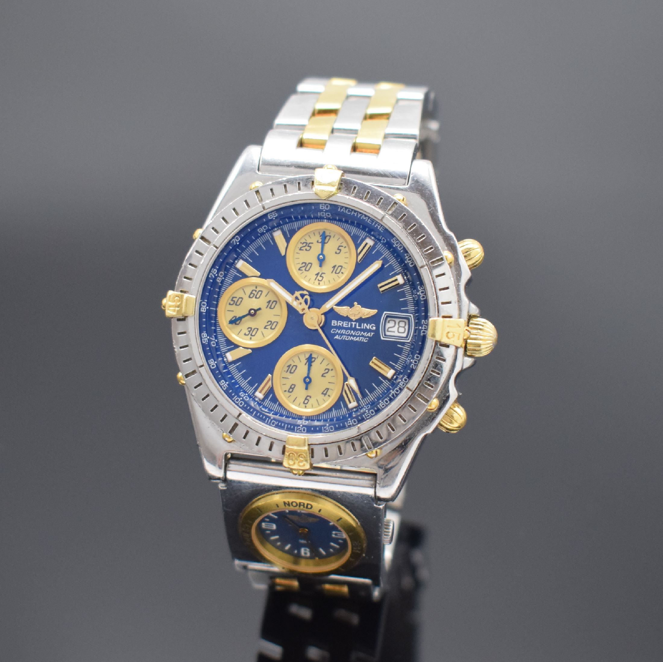 BREITLING Armbandchronograph Serie Chronomat Referenz B13050.1, Schweiz um 1998, Automatik, Edelstahl & Gold komb. inkl. orig. Gliederband m. zus. ...