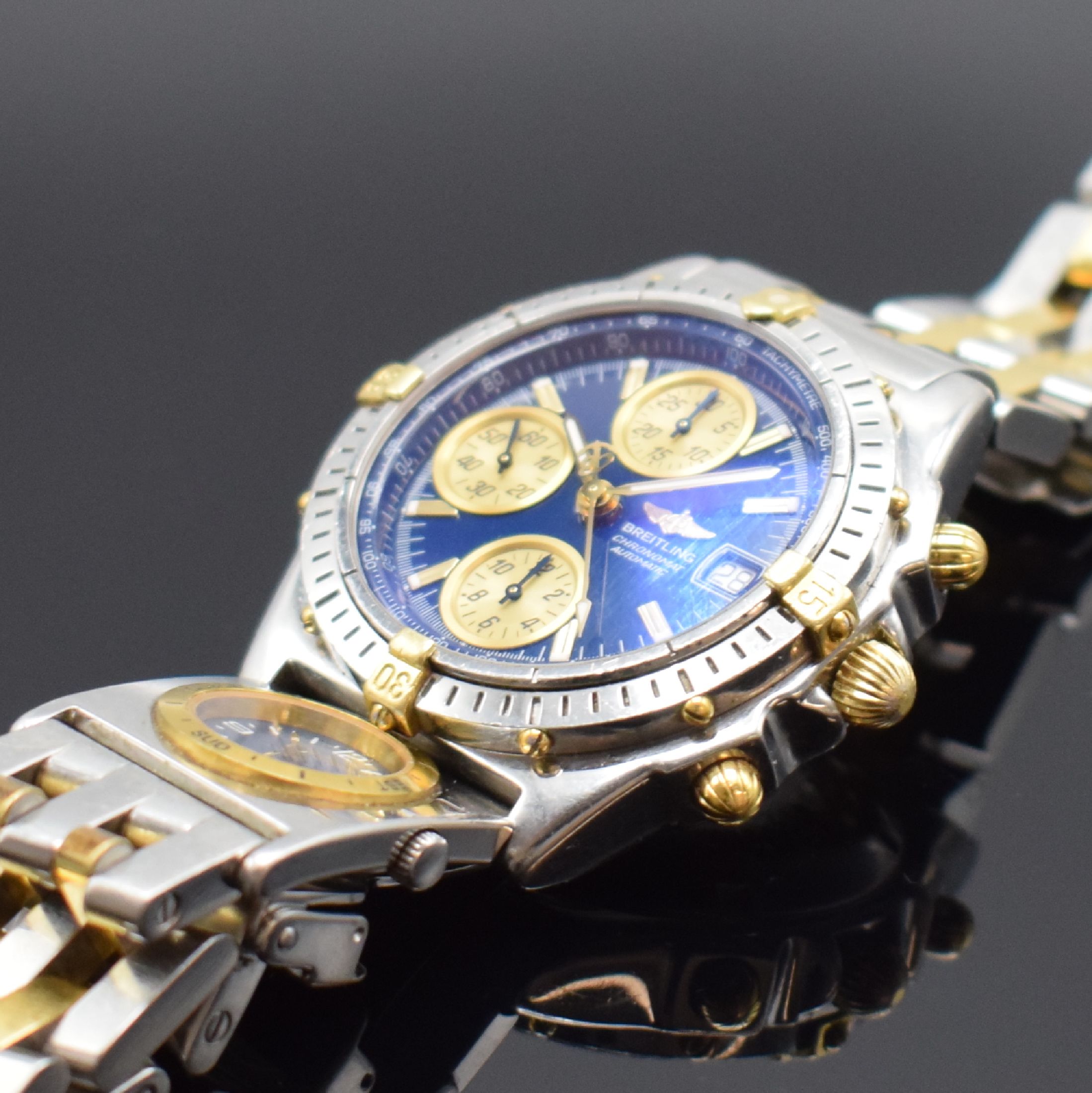 Detail c: BREITLING Armbandchronograph Serie Chronomat Referenz B13050.1, Schweiz um 1998, Automatik, Edelstahl & Gold komb. inkl. orig. Gliederband m. zus. ...