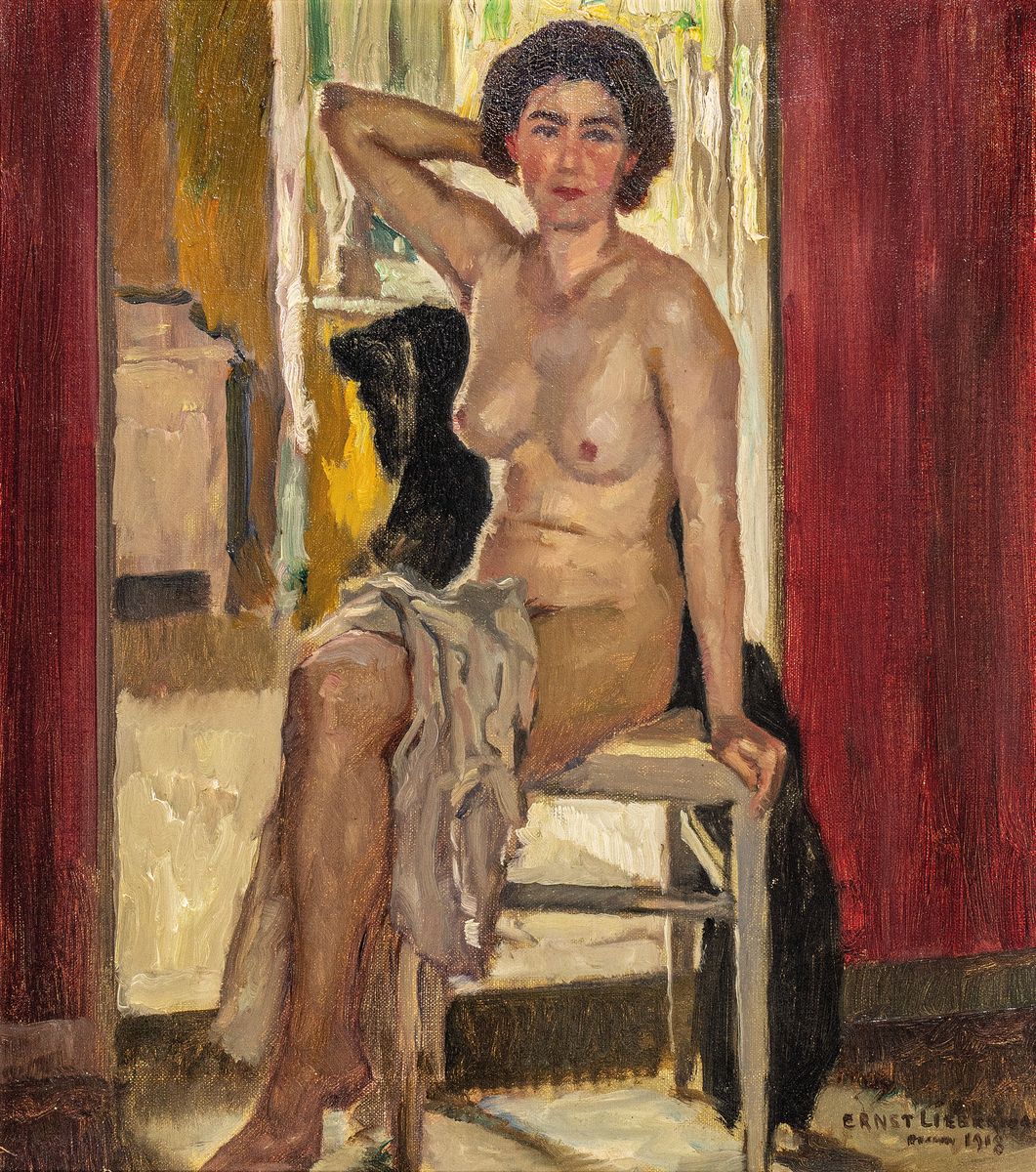 Ernst Liebermann, 1869 Langenmüß - 1960 Beuerberg, Studium an der Akademie Berlin, Mitglied der Luitpoldgruppe, "Akt im Halblicht" so ...
