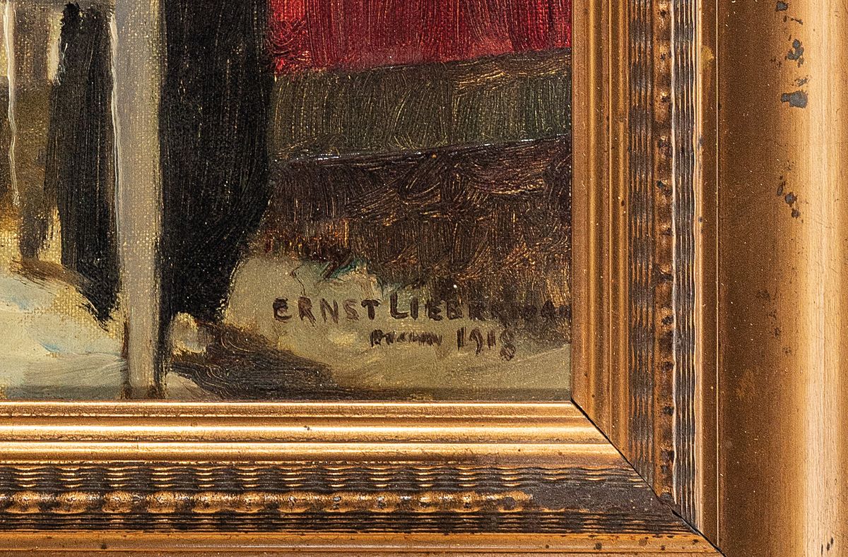 Detail a: Ernst Liebermann, 1869 Langenmüß - 1960 Beuerberg, Studium an der Akademie Berlin, Mitglied der Luitpoldgruppe, "Akt im Halblicht" so ...