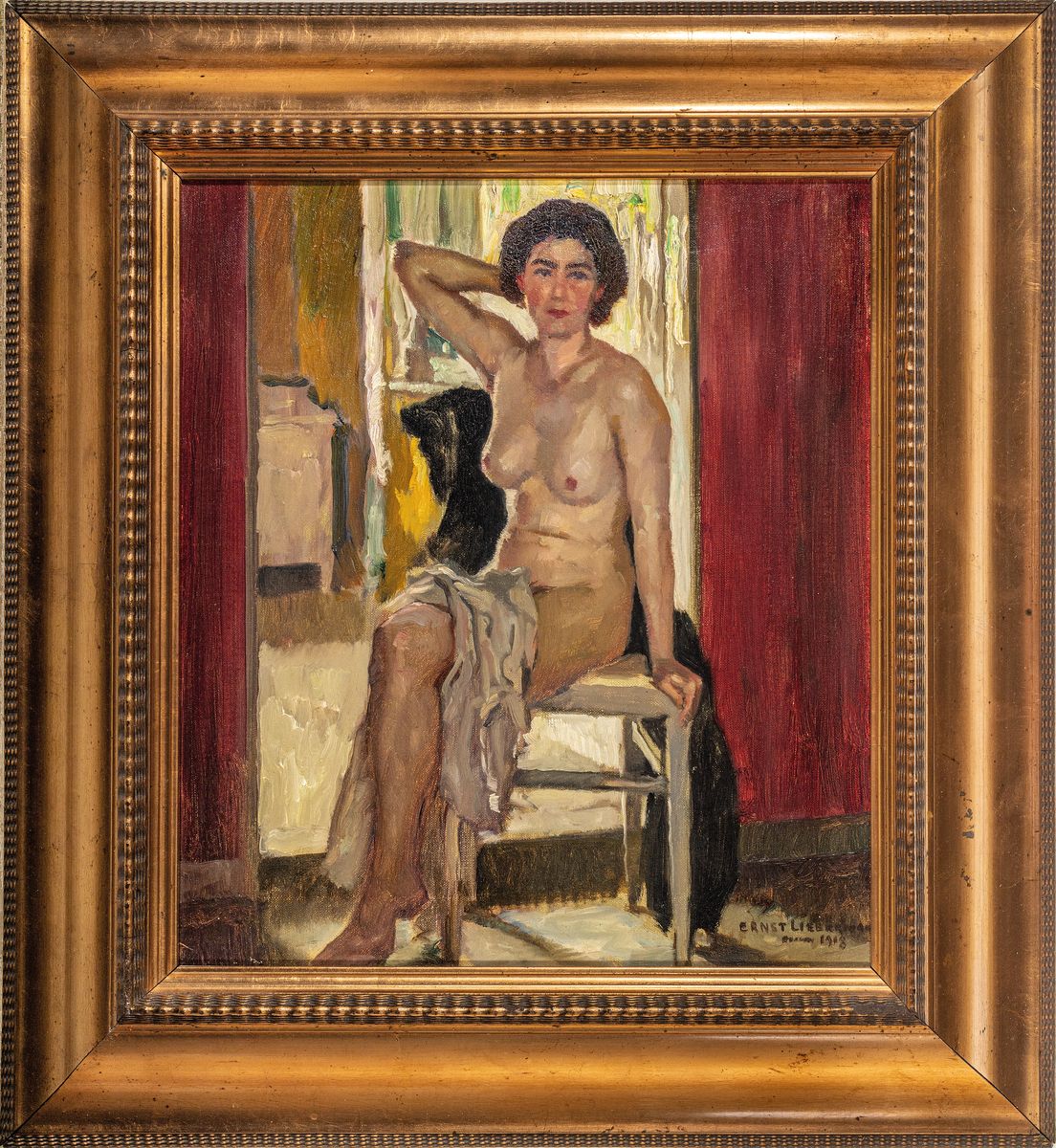 Detail k: Ernst Liebermann, 1869 Langenmüß - 1960 Beuerberg, Studium an der Akademie Berlin, Mitglied der Luitpoldgruppe, "Akt im Halblicht" so ...