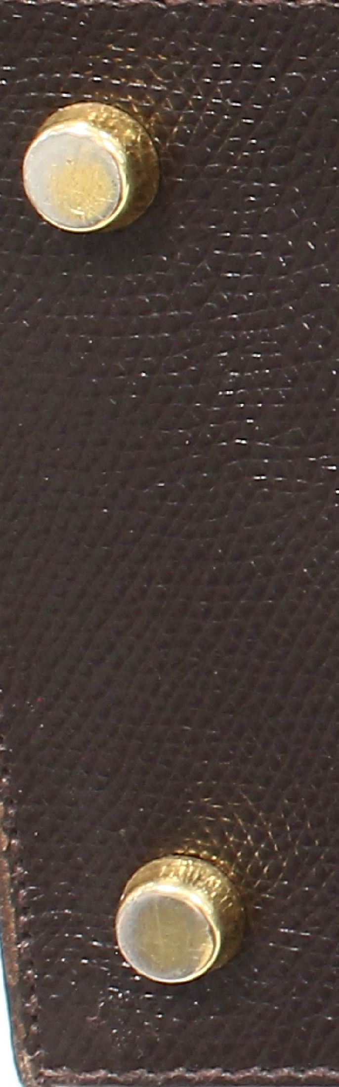 Detail b: HERMES Kelly Bag, dunkelbraunes Leder, goldfarb. Hardware, Tragehenkel, Überschlag mit Verschlußgürtel, großes Hauptfach mit ...