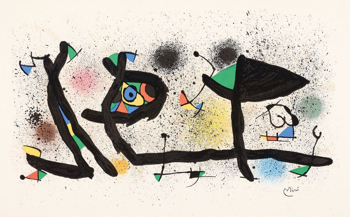 Joan Miro, 1893-1983, Lithographie, "Sculptures" (1974), in der Platte signiert, unter Plexiglas gerahmt, l. gebräunt, 61x81 cm