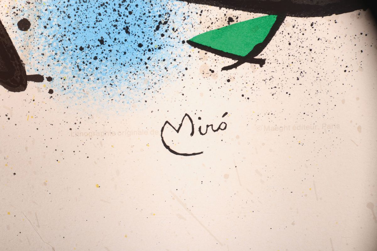 Detail a: Joan Miro, 1893-1983, Lithographie, "Sculptures" (1974), in der Platte signiert, unter Plexiglas gerahmt, l. gebräunt, 61x81 cm