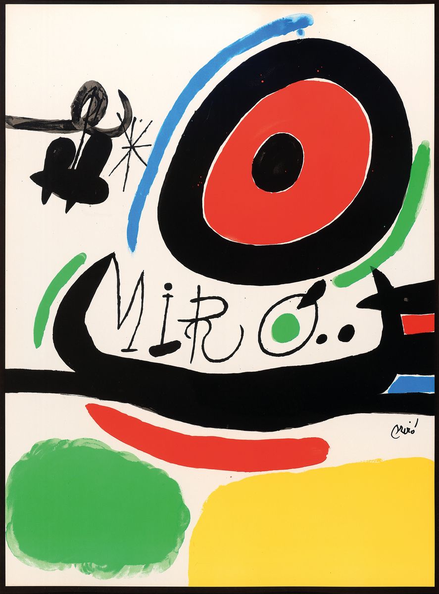 Joan Miro, 1893-1983, Lithographie, Plakatentwurf zur Ausstellung Tres Libres/Osaka (1970), in der Platte signiert, unter Glas gerahmt, ALterssp., ...