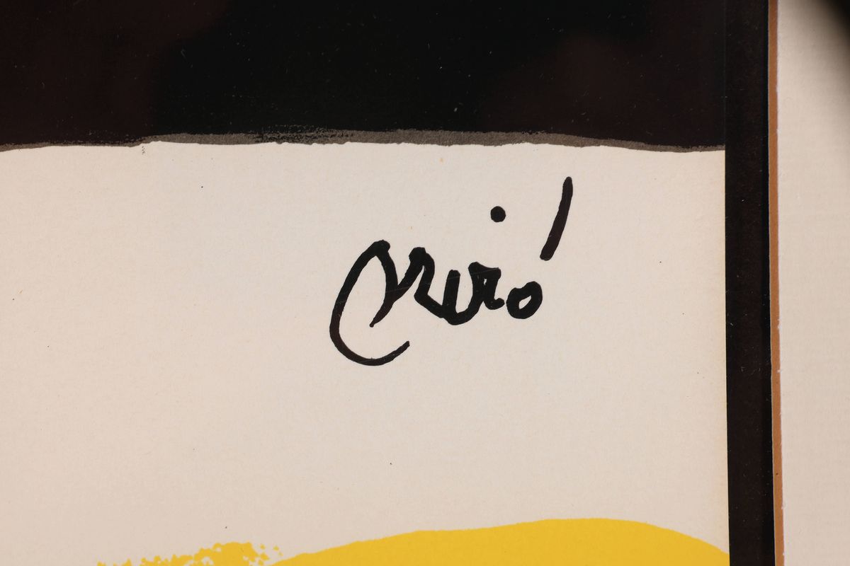 Detail a: Joan Miro, 1893-1983, Lithographie, Plakatentwurf zur Ausstellung Tres Libres/Osaka (1970), in der Platte signiert, unter Glas gerahmt, ALterssp., ...