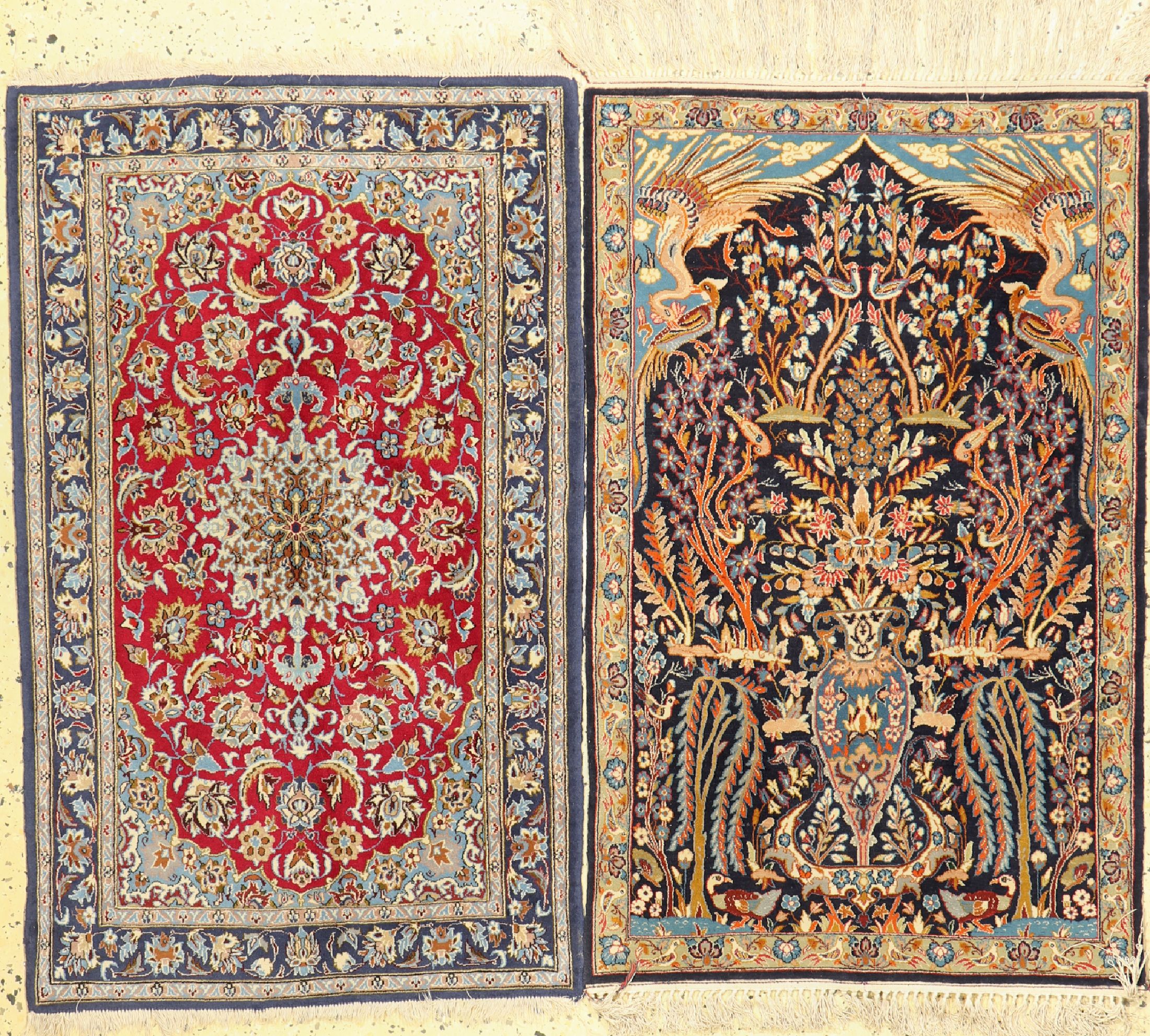 1 paar feine Esfahan, Persien, ca. 50 Jahre, Korkwolle auf Seide, ca. 107 x 67 cm, ca. 1,0 Mio. Kn/qm, EHZ: 1-2
