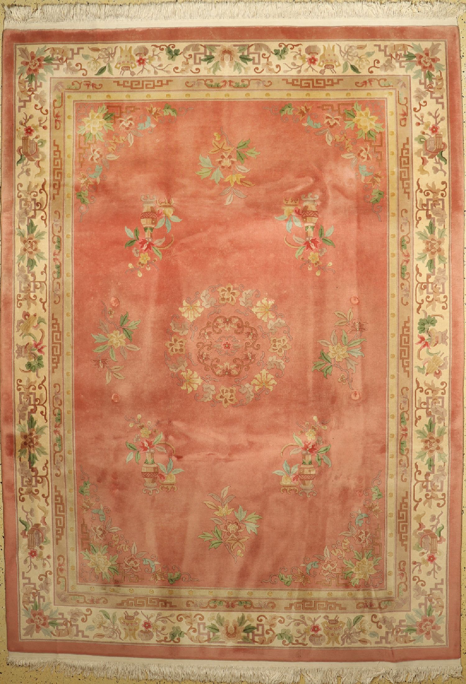 Aubusson Teppich, China, ca. 40 Jahre, Wolle auf Baumwolle, ca. 335 x 243 cm, Fleckig, EHZ: 2