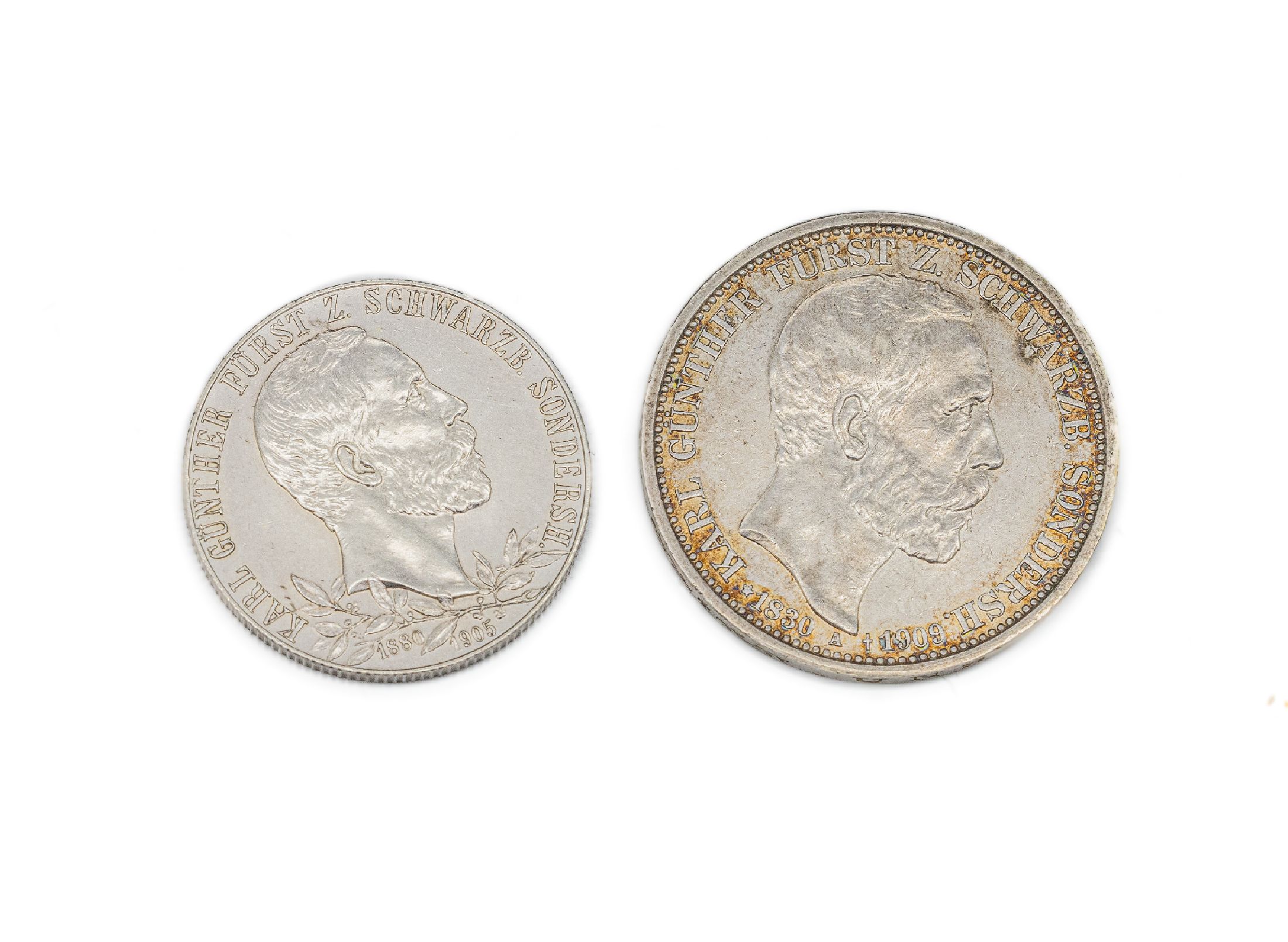 Konvolut 2 Silbermünzen, Deutsches Reich, 2 Mark: Karl Günther Fürst z. Schwarzb. Sondersh. 1905, 3 Mark: Karl Günther Fürst z. Schwarzb. ...