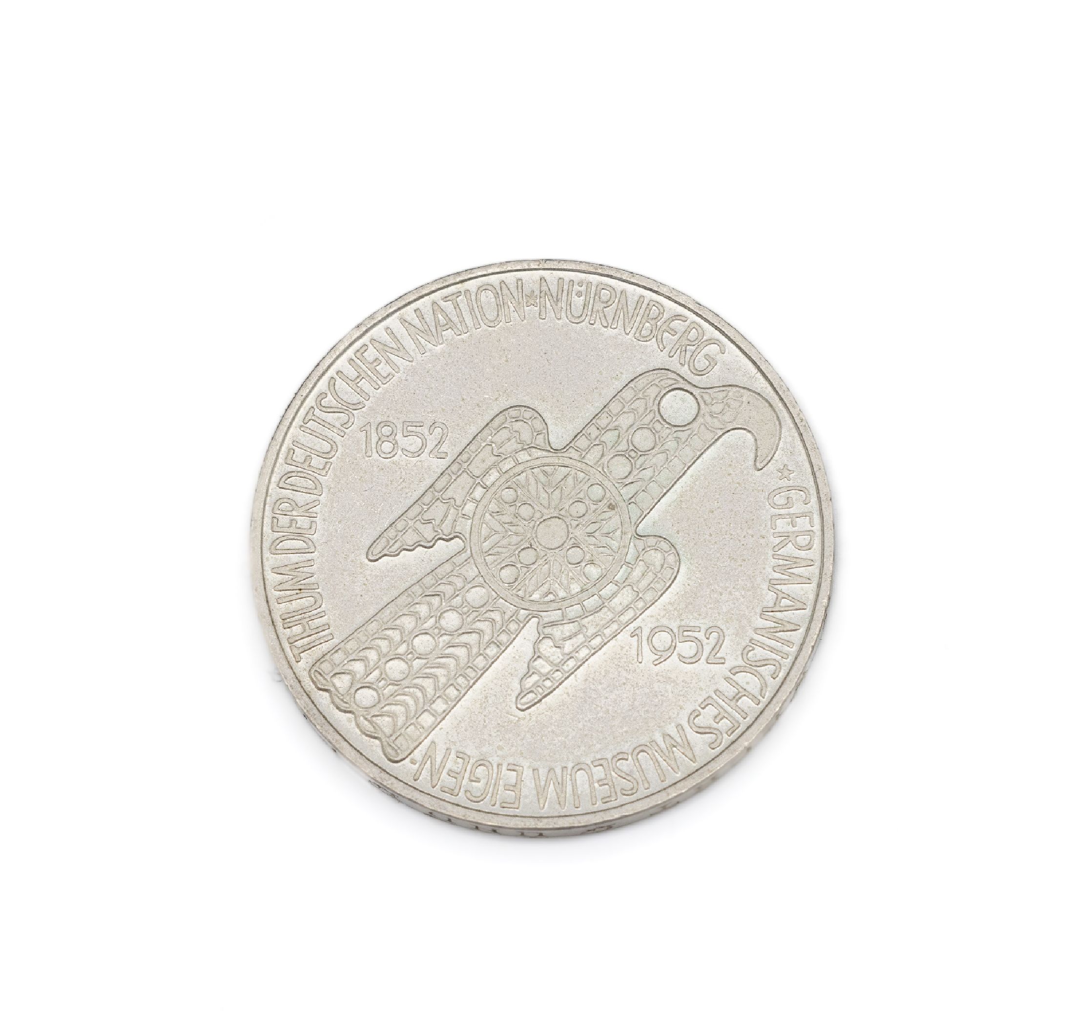 Silbermünze 5 Mark, Deutschland 1952, Germanisches Museum, Nürnberg, Prägemarke D