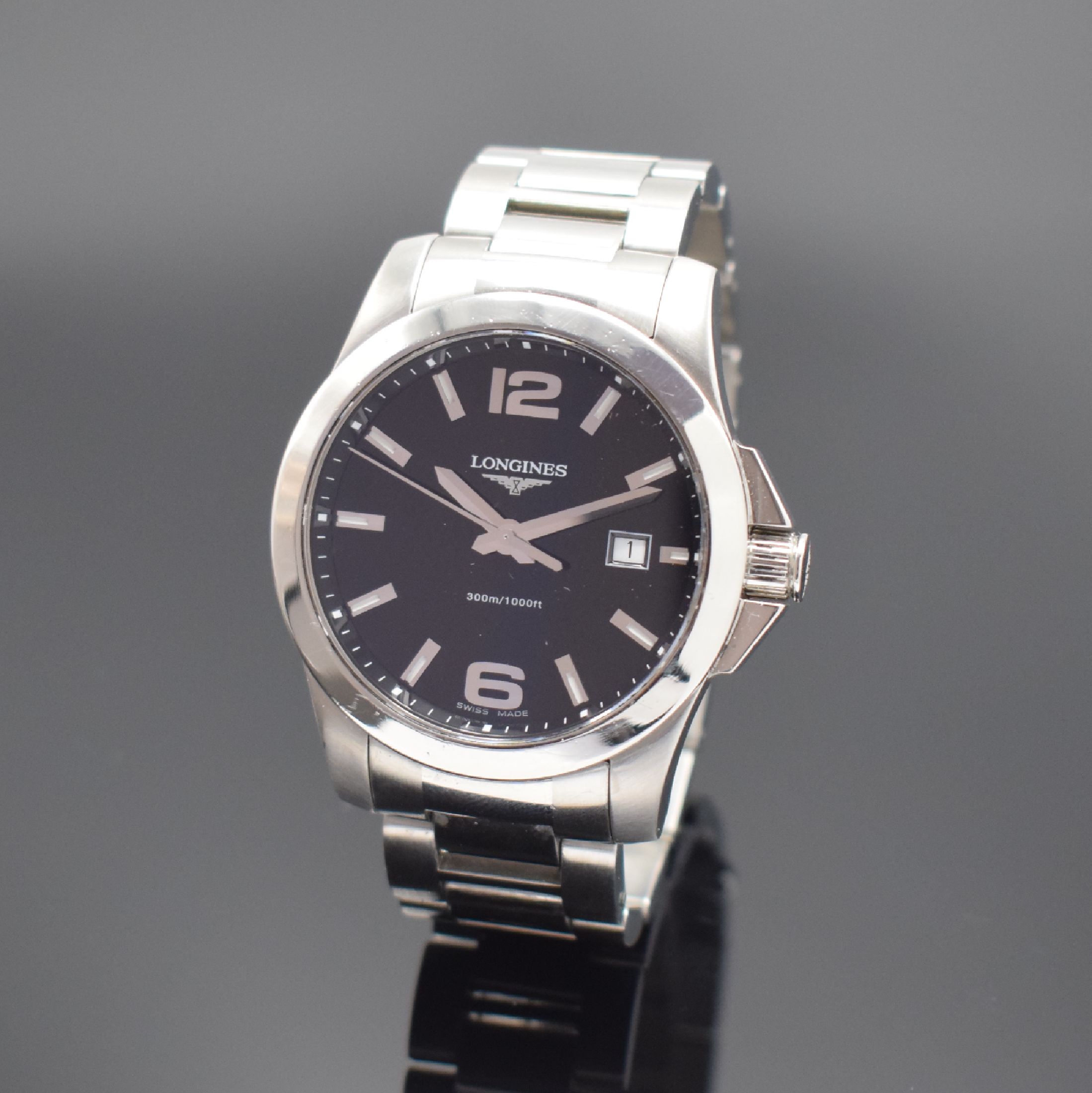 LONGINES Herrenarmbanduhr Serie Conquest Referenz L3.659.4, quarz, Edelstahlgeh. inkl. Gliederband m. dopp. Faltschl., Boden & Krone verschr., ab ...
