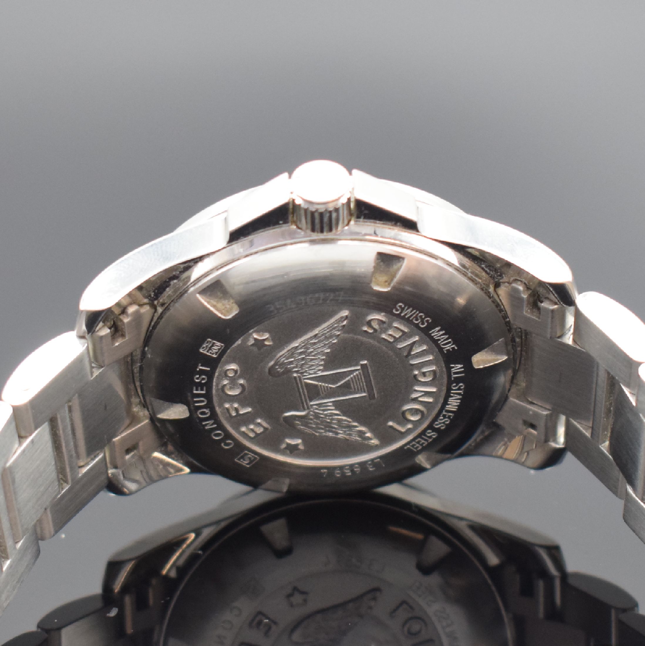 Detail d: LONGINES Herrenarmbanduhr Serie Conquest Referenz L3.659.4, quarz, Edelstahlgeh. inkl. Gliederband m. dopp. Faltschl., Boden & Krone verschr., ab ...