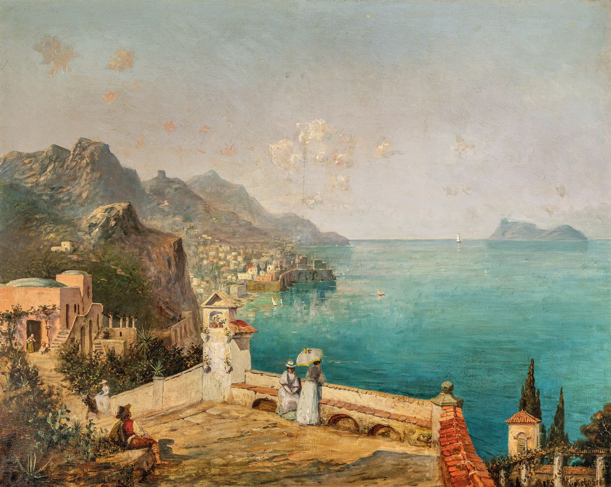 Albert Kiekebusch, 1861 Zechin-1925, Studium an der Akademie Berlin, Landschafts- und Genremaler, hier: großformatiges Werk, Blick von einer ...