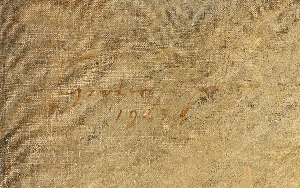 Detail a: Fritz Grotemeyer, 1864 Münster-1947 Witten / Ruhr, Meisterschüler von A.V.Werner, hier: Geschwisterpaar, Öl/Lwd, links oben sign. und dat. 1923, ...