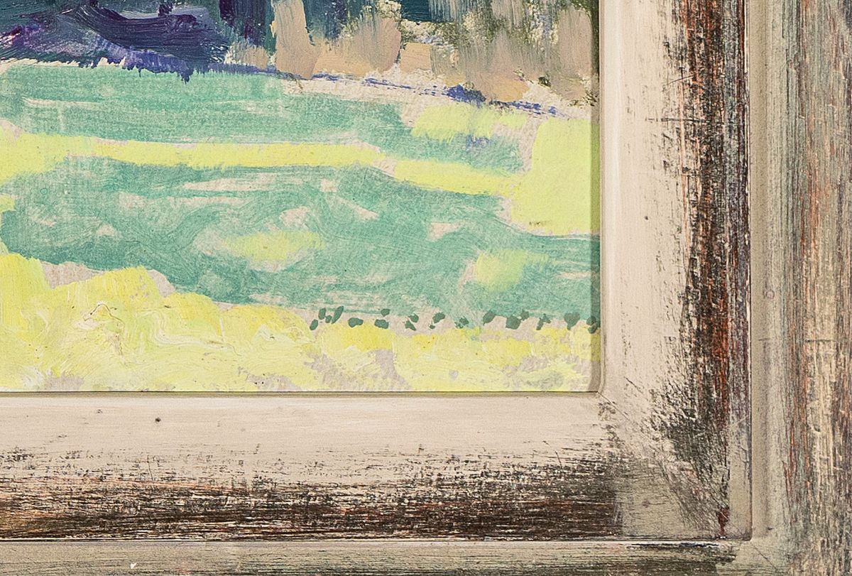 Detail a: Hans Hausfeldt, 1902-1977 Hamburg, Sommerliche Landschaft mit See, Öl/Malkarton, rechts unten signiert, rückseitig Nachlaßstempel mit Nummer 304, ...