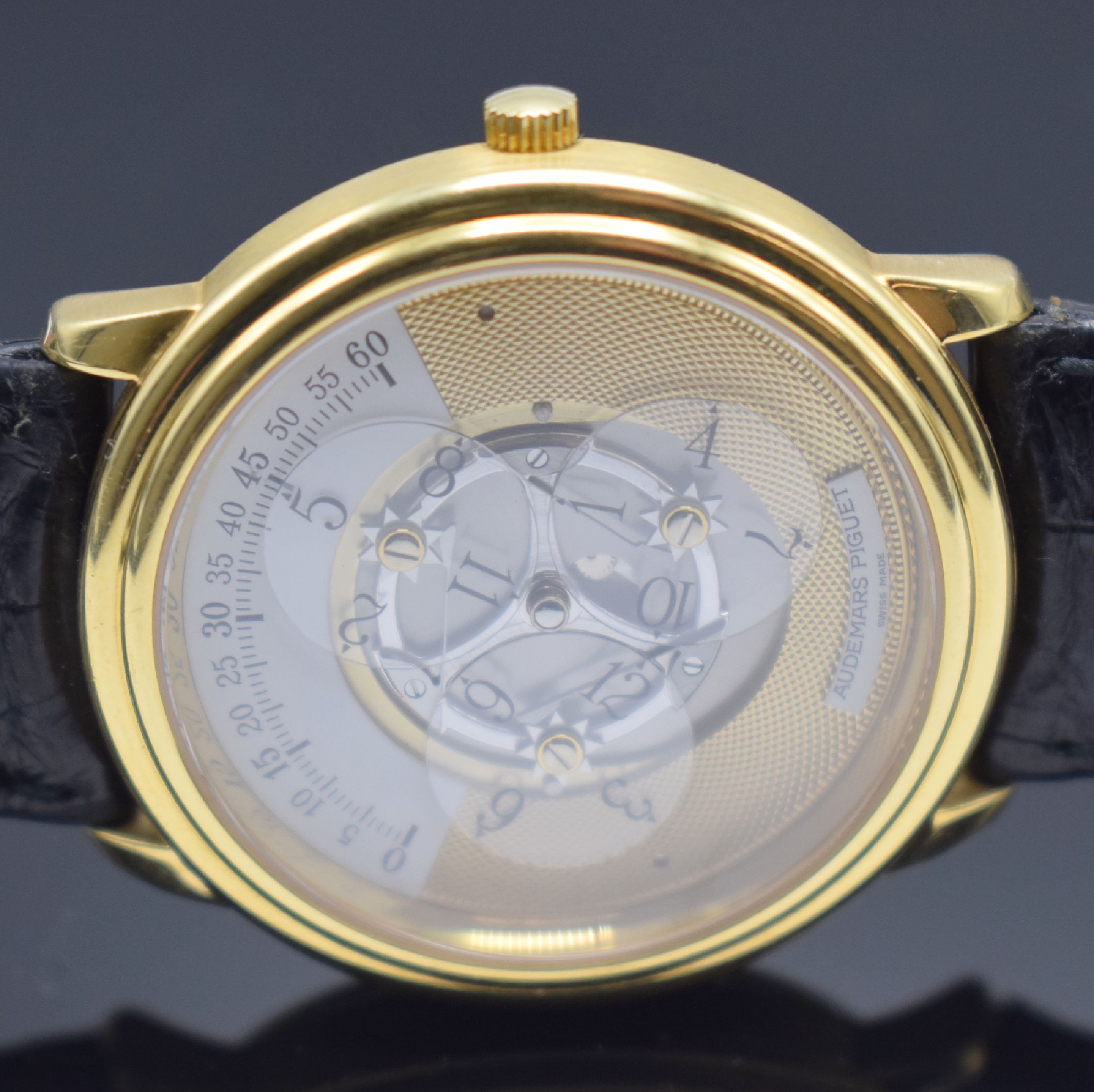 Detail g: AUDEMARS PIGUET seltene & außergewöhnliche Herrenarmbanduhr Star Wheel in GG 750/000, Automatik, Schweiz um 1995, beids. vergl. Geh., Boden & ...