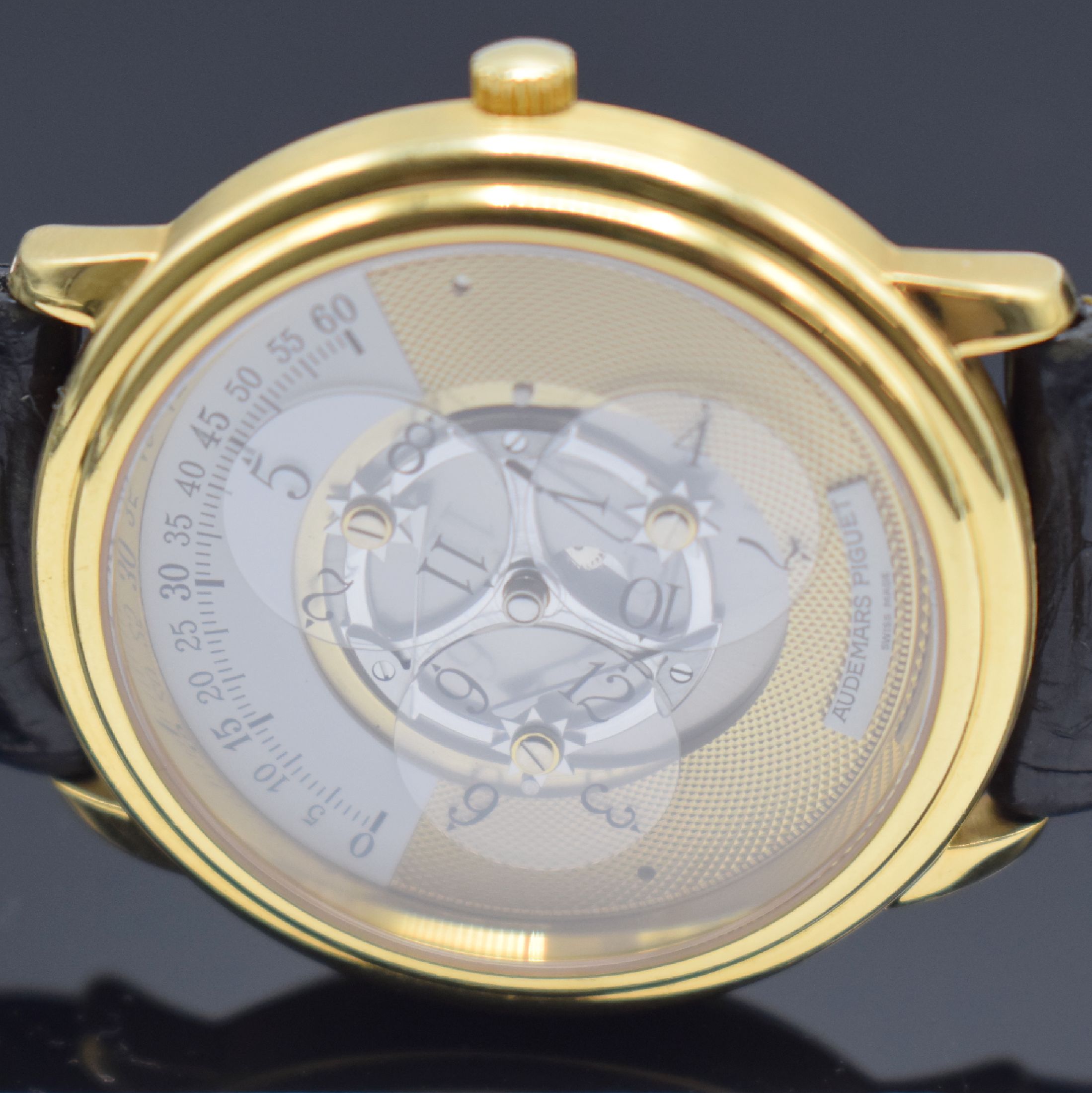 Detail h: AUDEMARS PIGUET seltene & außergewöhnliche Herrenarmbanduhr Star Wheel in GG 750/000, Automatik, Schweiz um 1995, beids. vergl. Geh., Boden & ...
