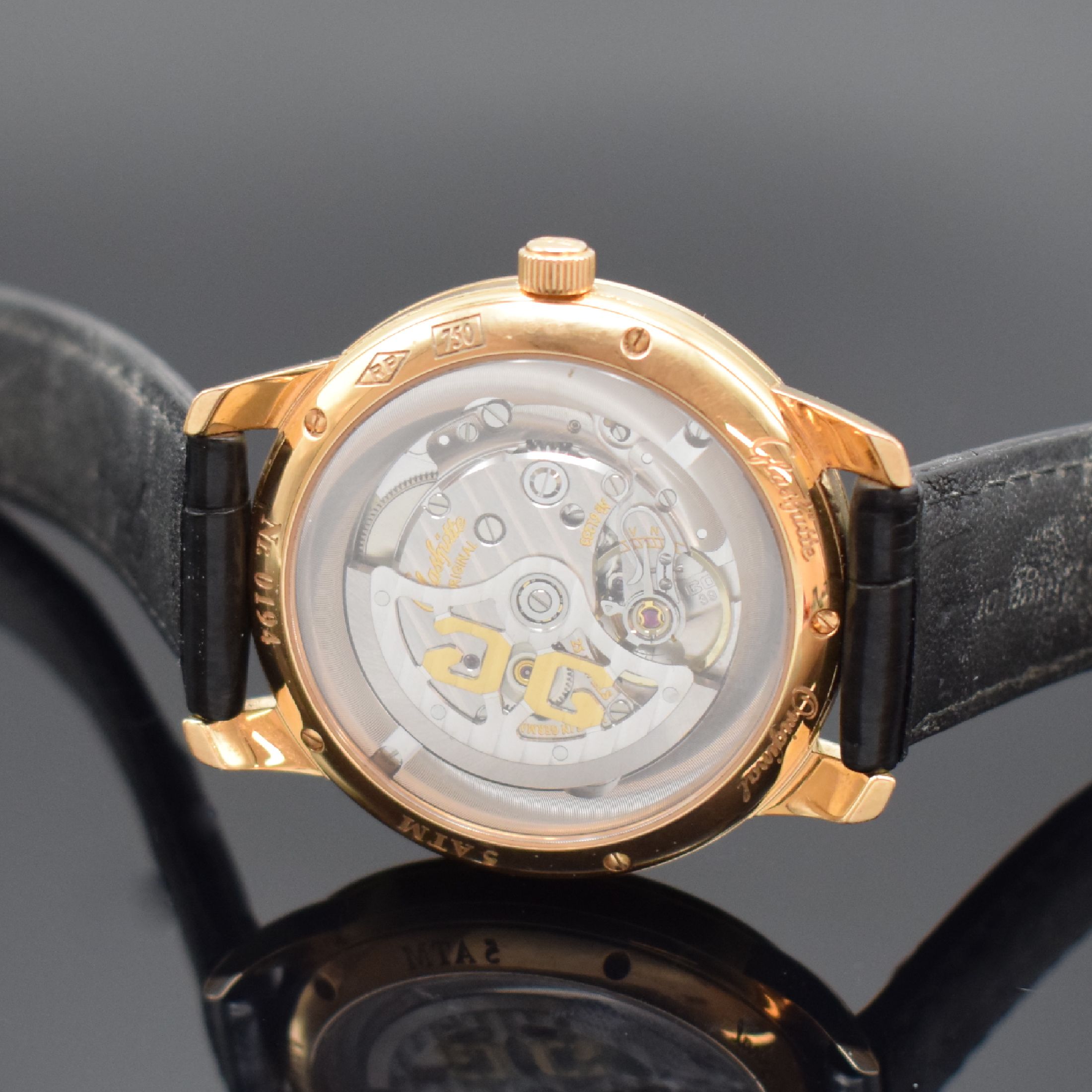 Detail e: GLASHÜTTE ORIGINAL Senator Herrenarmbanduhr in RoseG 750/000 Referenz 39-59-01-05-04, Deutschland um 2013, Automatik, großes beids. vergl. Geh., ...