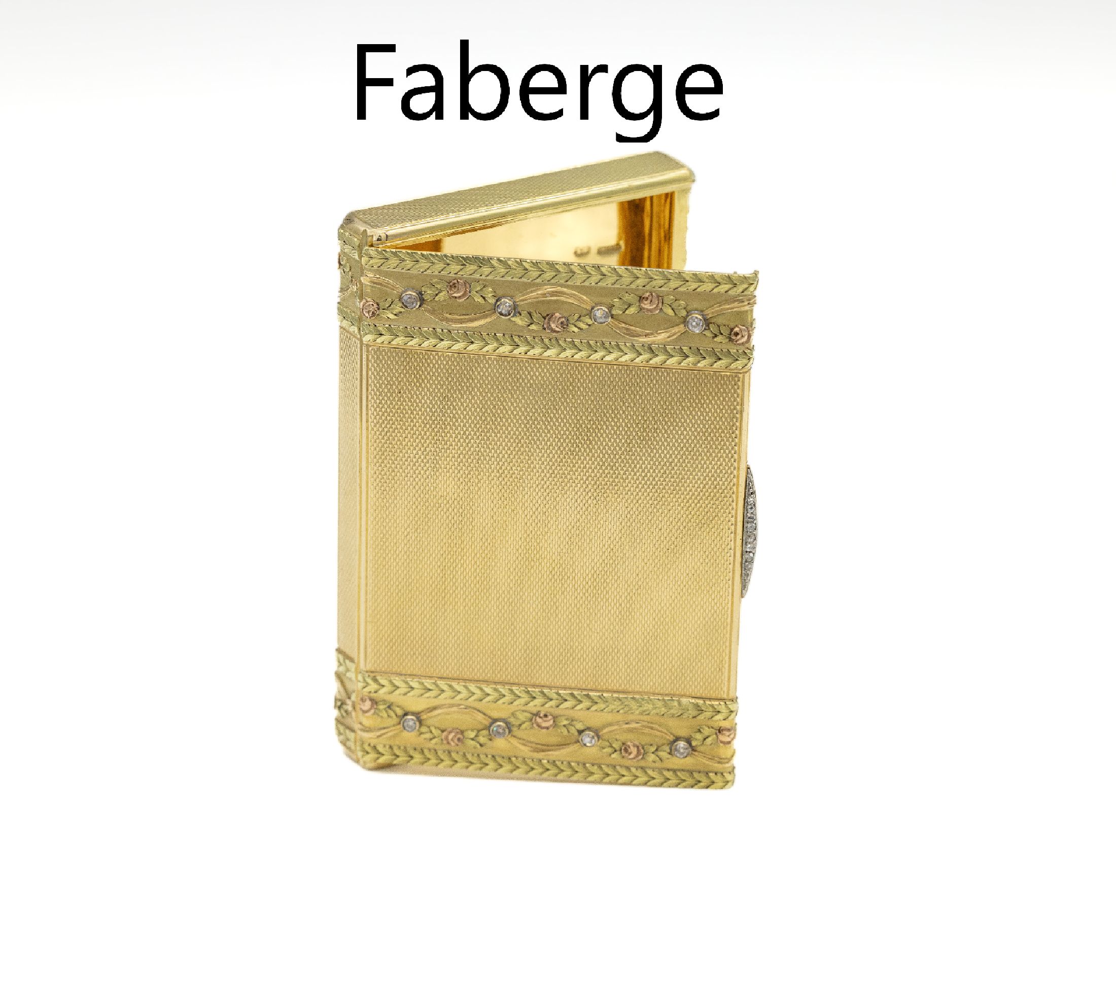 14 kt Gold FABERGE Zigaretten Etui/Tabatiere, GG/RG/GrünG 583/000, Russland/St. Petersburg 1890-1896, rechteckig mit abgerundeten Ecken und Kanten, ...