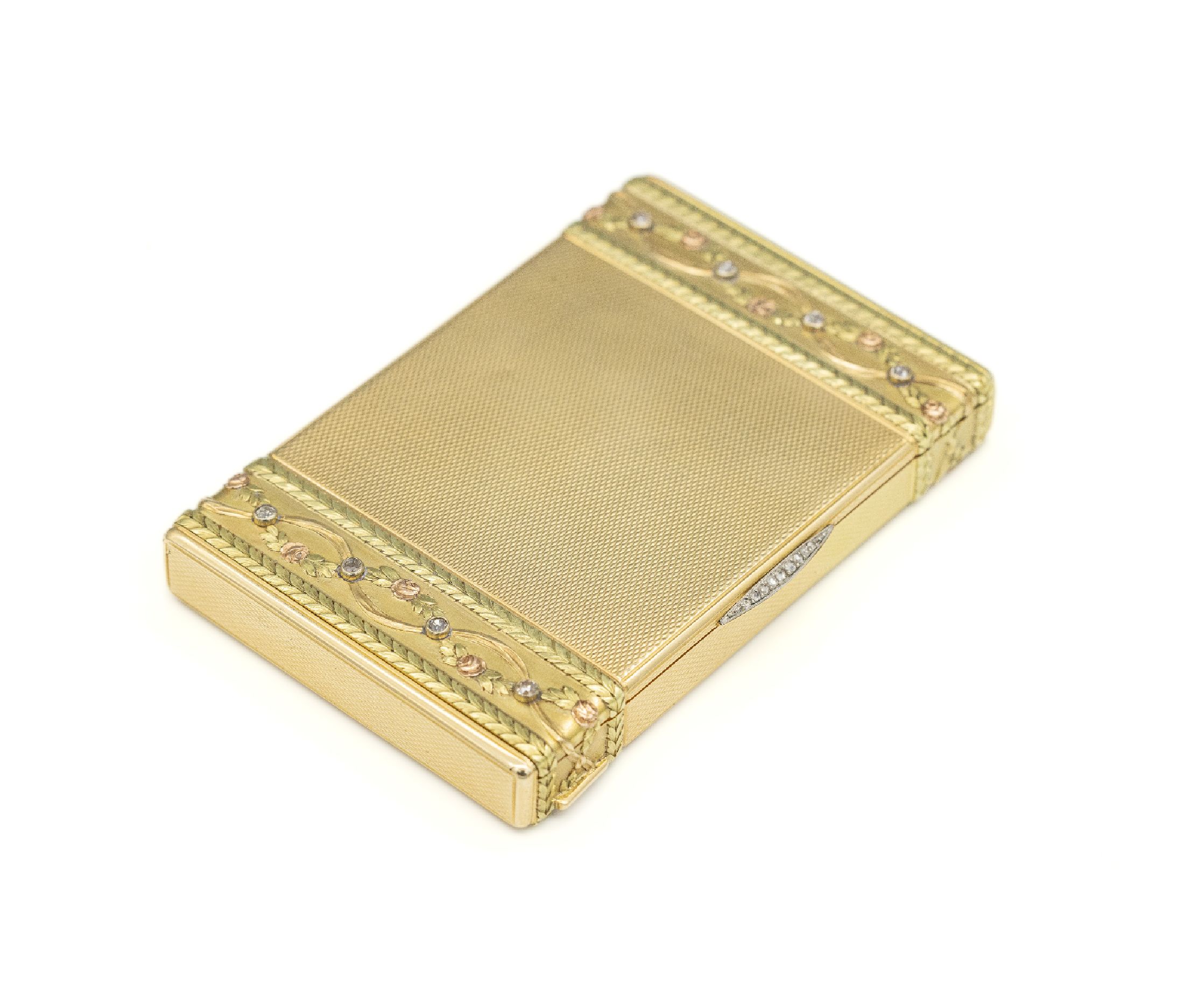 Detail a: 14 kt Gold FABERGE Zigaretten Etui/Tabatiere, GG/RG/GrünG 583/000, Russland/St. Petersburg 1890-1896, rechteckig mit abgerundeten Ecken und Kanten, ...