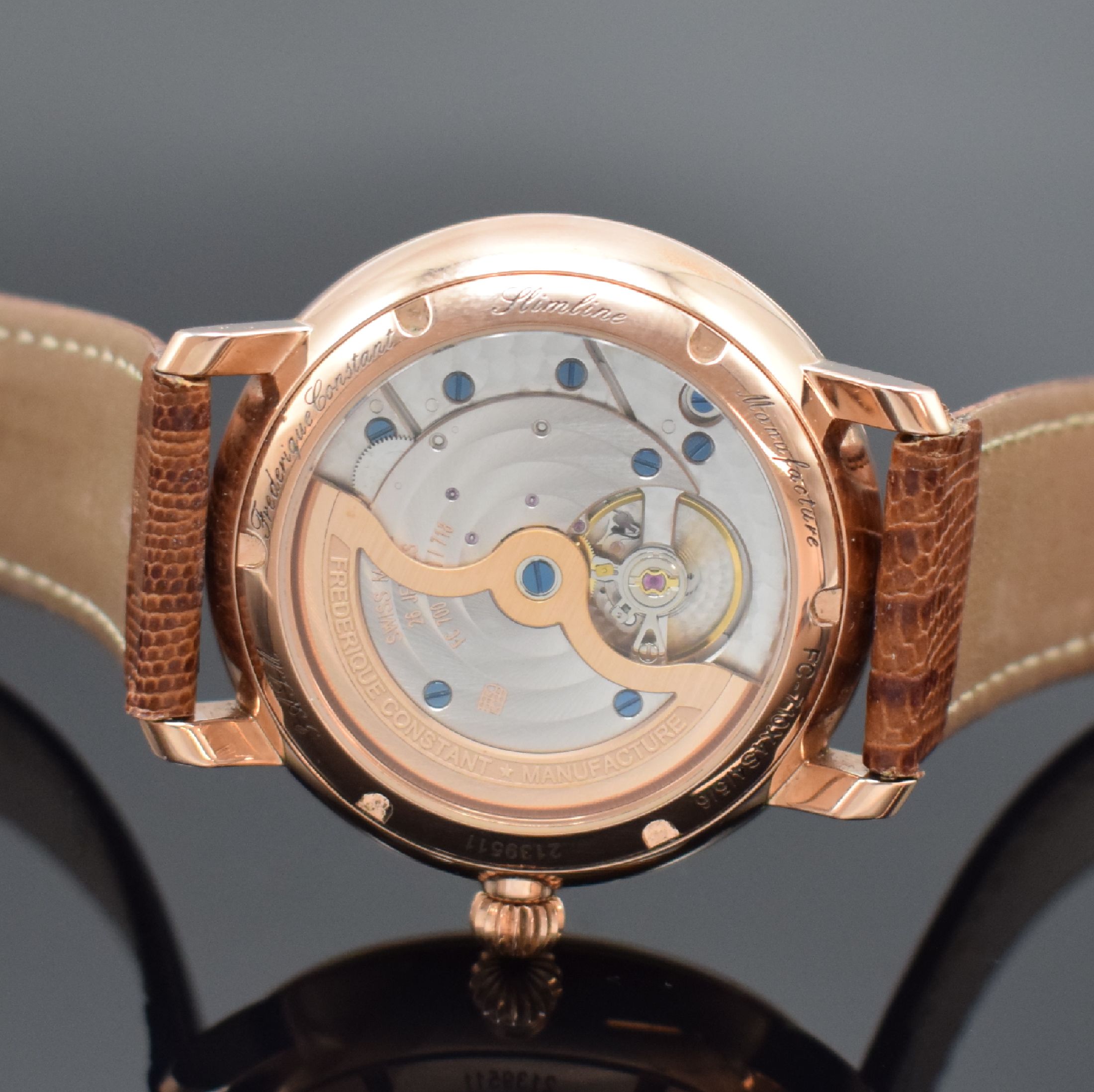 Detail e: FREDERIQUE CONSTANT Manufacture Maxime Herrenarmbanduhr Referenz FC-710X4S4/5/6, Schweiz um 2010, Automatik, beids. vergl., verg. Geh., Boden ...