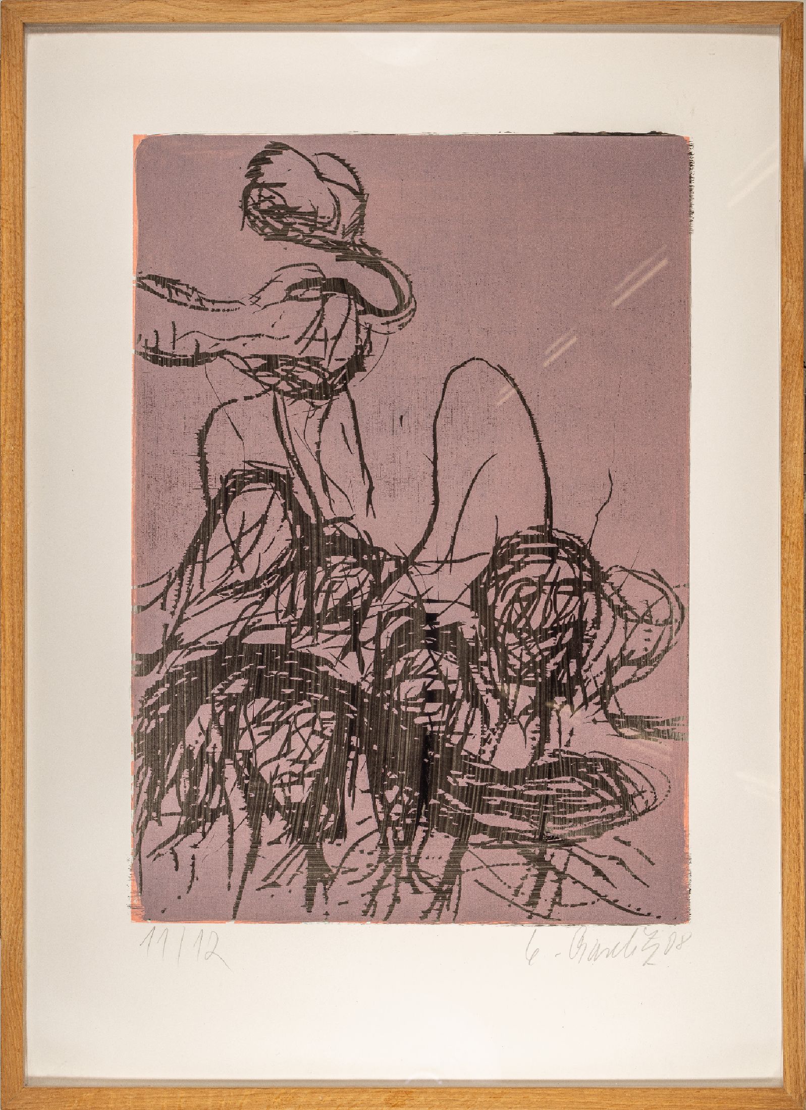 Georg Baselitz, geb. 1938 Farbholzschnitt auf Papier, num. 11/12, aus 2008, dat. (20)08, handsigniert, seltener Farbholzschnitt, ca. 93 x 67 cm, ...