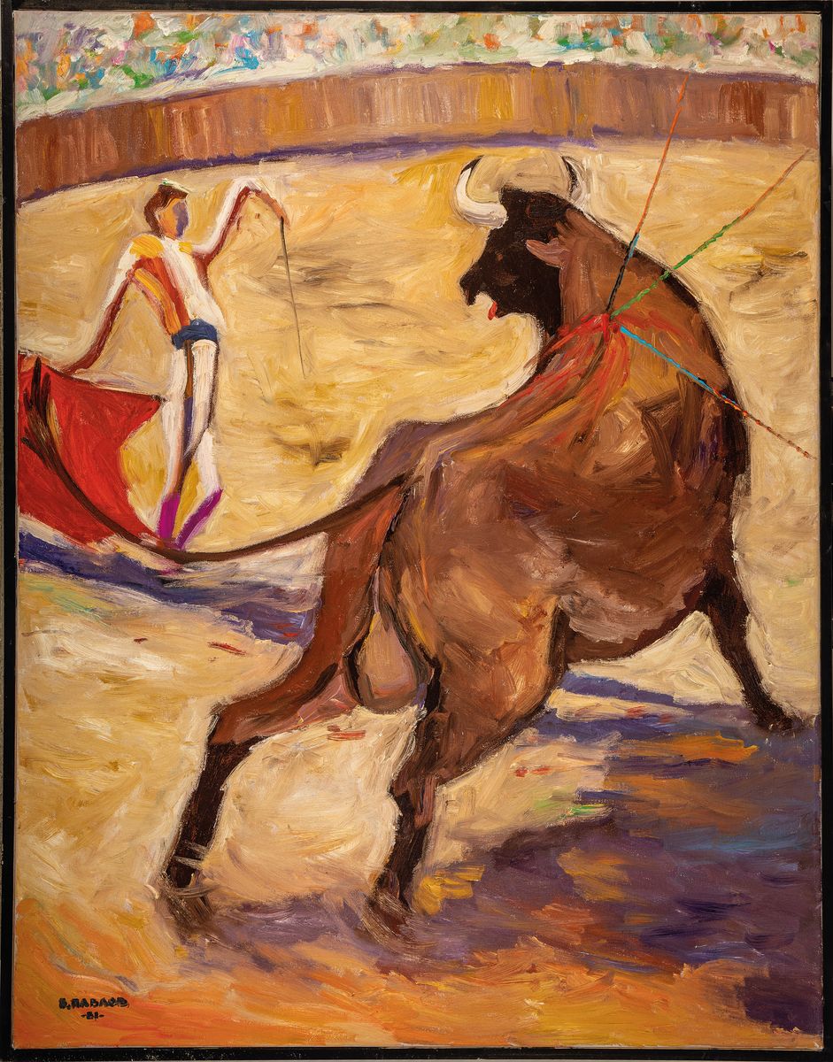 Detail k: Boris Pavlov, 1928 Moskau - 2005 Paris, Stierkampf-Arena II, Öl/Lwd, re.u. handsigniert und datiert (19)81, ca. 90 x 70 cm, schwarze Leiste, ...