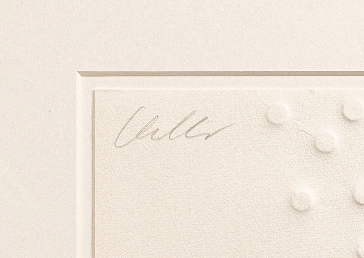 Detail a: Günther Uecker, geb. 1930, Prägedruck auf Karton, o. li. handsigniert, rückseitig ist das Werk nummeriert 46/200, es stammt aus dem Jahr 1975, ...
