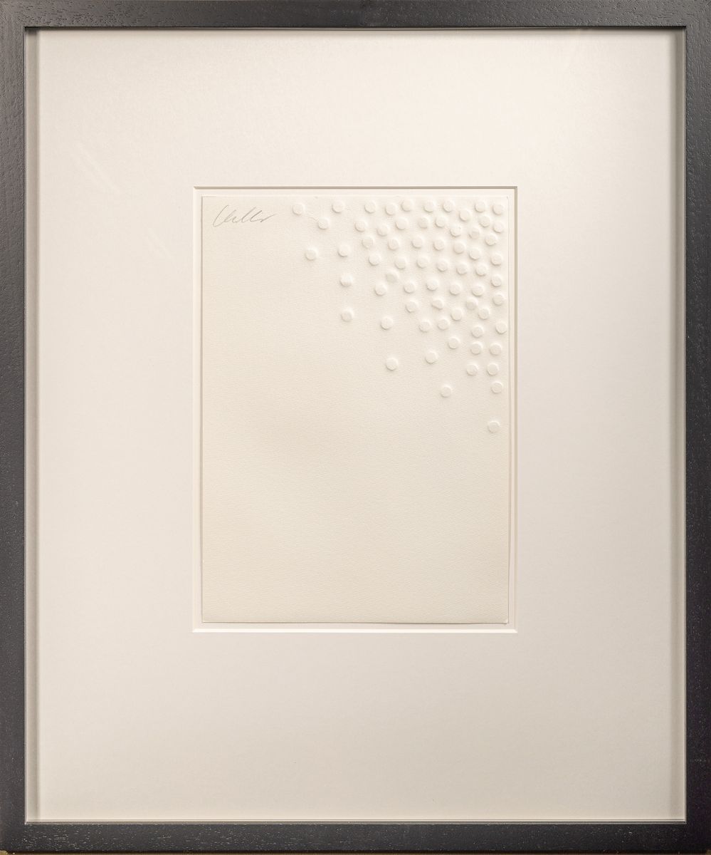 Detail k: Günther Uecker, geb. 1930, Prägedruck auf Karton, o. li. handsigniert, rückseitig ist das Werk nummeriert 46/200, es stammt aus dem Jahr 1975, ...