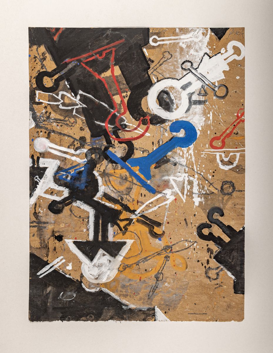 Heinz Adochi, geb. 1954, Acryl und Kreide auf Papier, "Pencia", oben re. handsigniert und betitelt und datiert 6.6.1986, ca. 61 x 44.5 cm